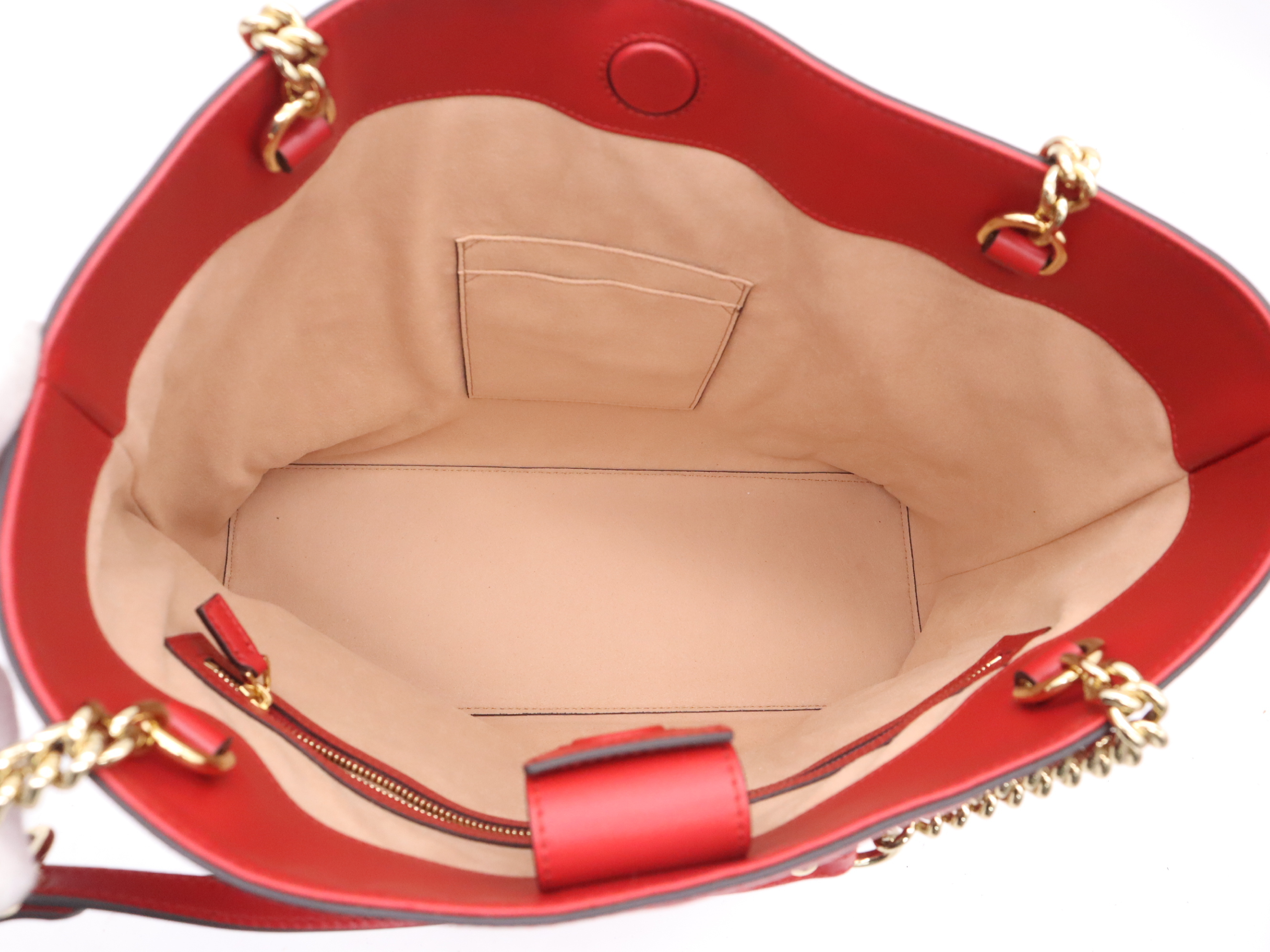 453561 GG Embossed Chain Tote Bag with Dust Bag, Red, Gold Hardware. — view 10