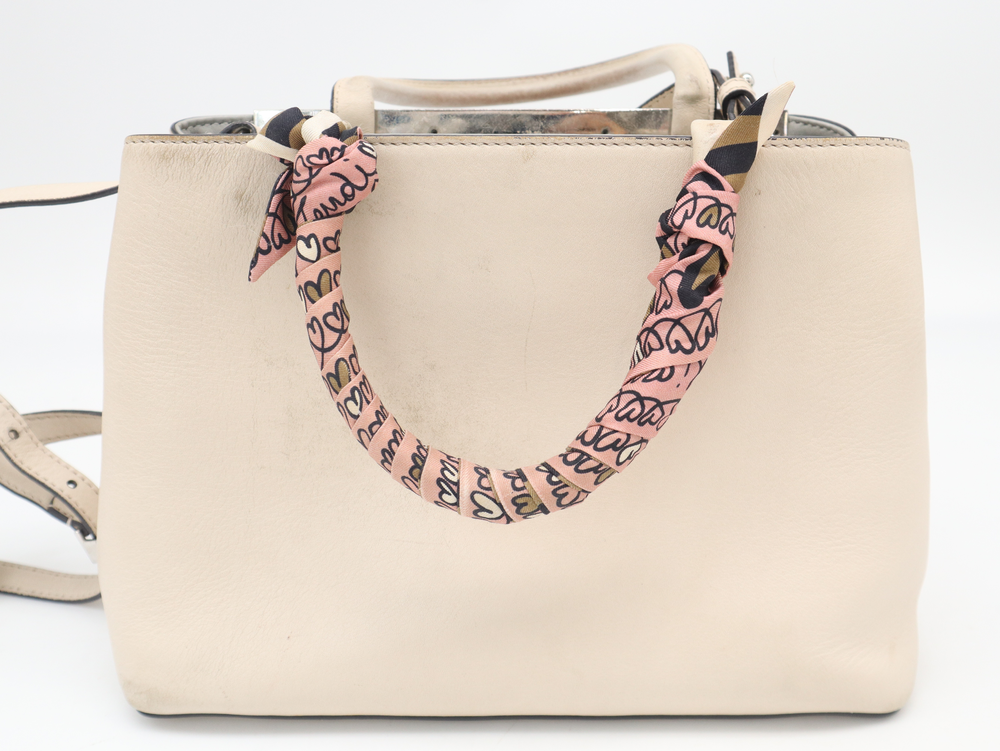 Petite 2Jours 2-Way Leather Handbag in Beige with Strap and Scarf — view 2