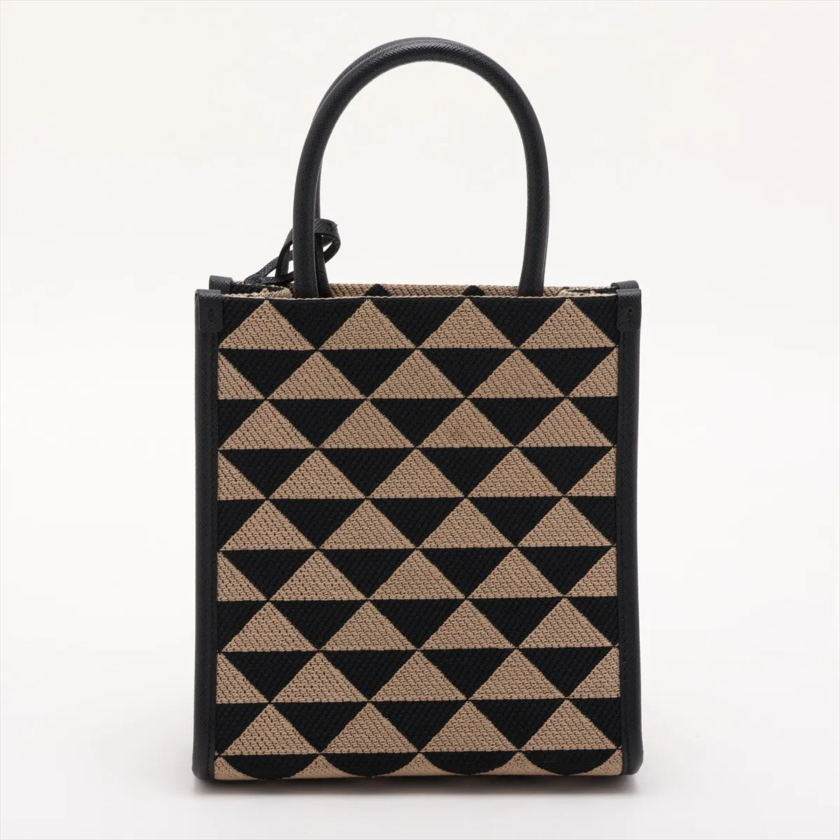 Embroidery 1BA355 Canvas x Leather 2-Way Handbag Beige x Black — view 2