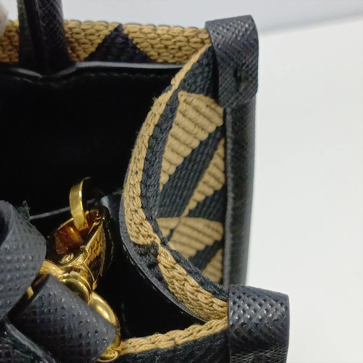Embroidery 1BA355 Canvas x Leather 2-Way Handbag Beige x Black — view 12