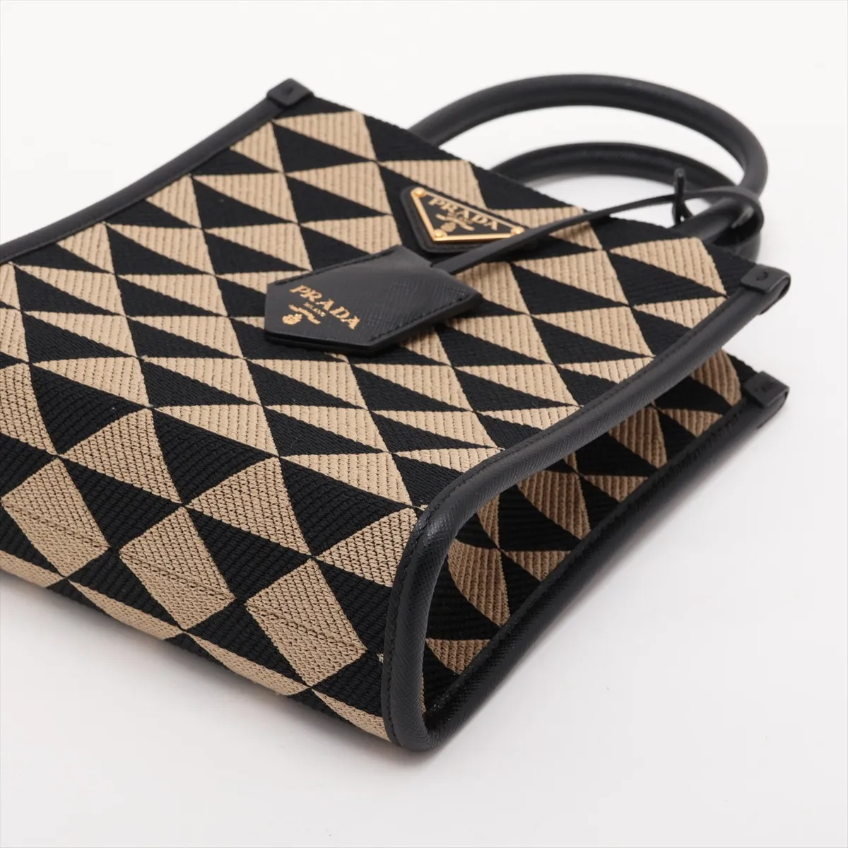 Embroidery 1BA355 Canvas x Leather 2-Way Handbag Beige x Black — view 3