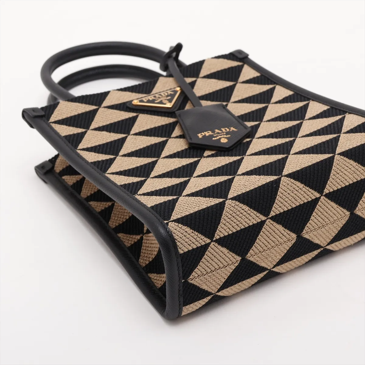Embroidery 1BA355 Canvas x Leather 2-Way Handbag Beige x Black — view 4