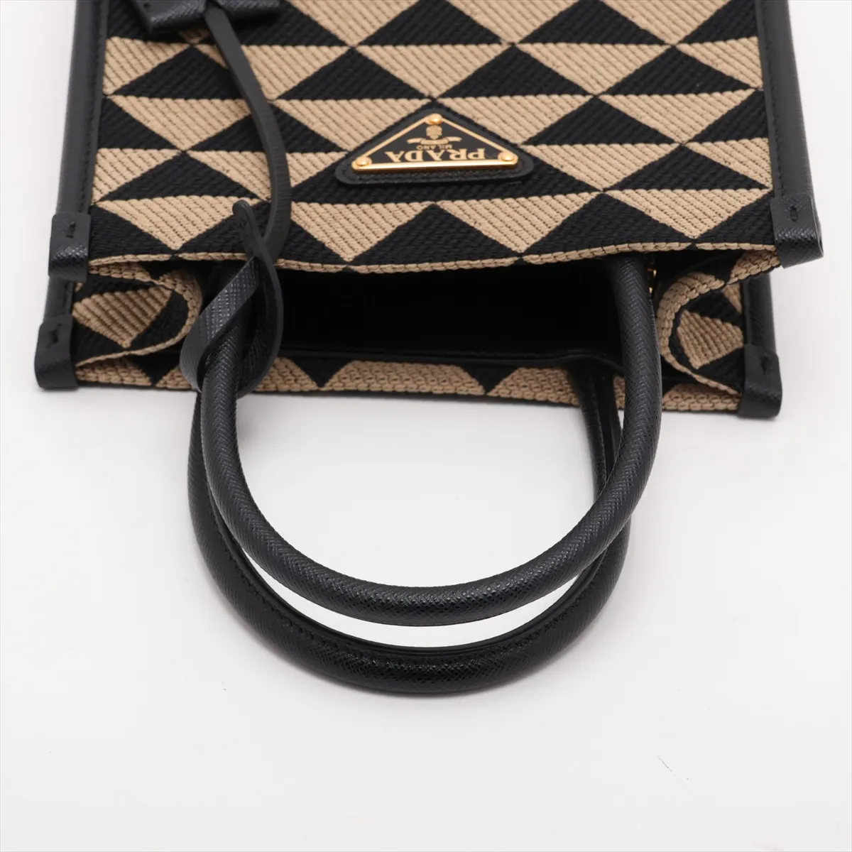 Embroidery 1BA355 Canvas x Leather 2-Way Handbag Beige x Black — view 5