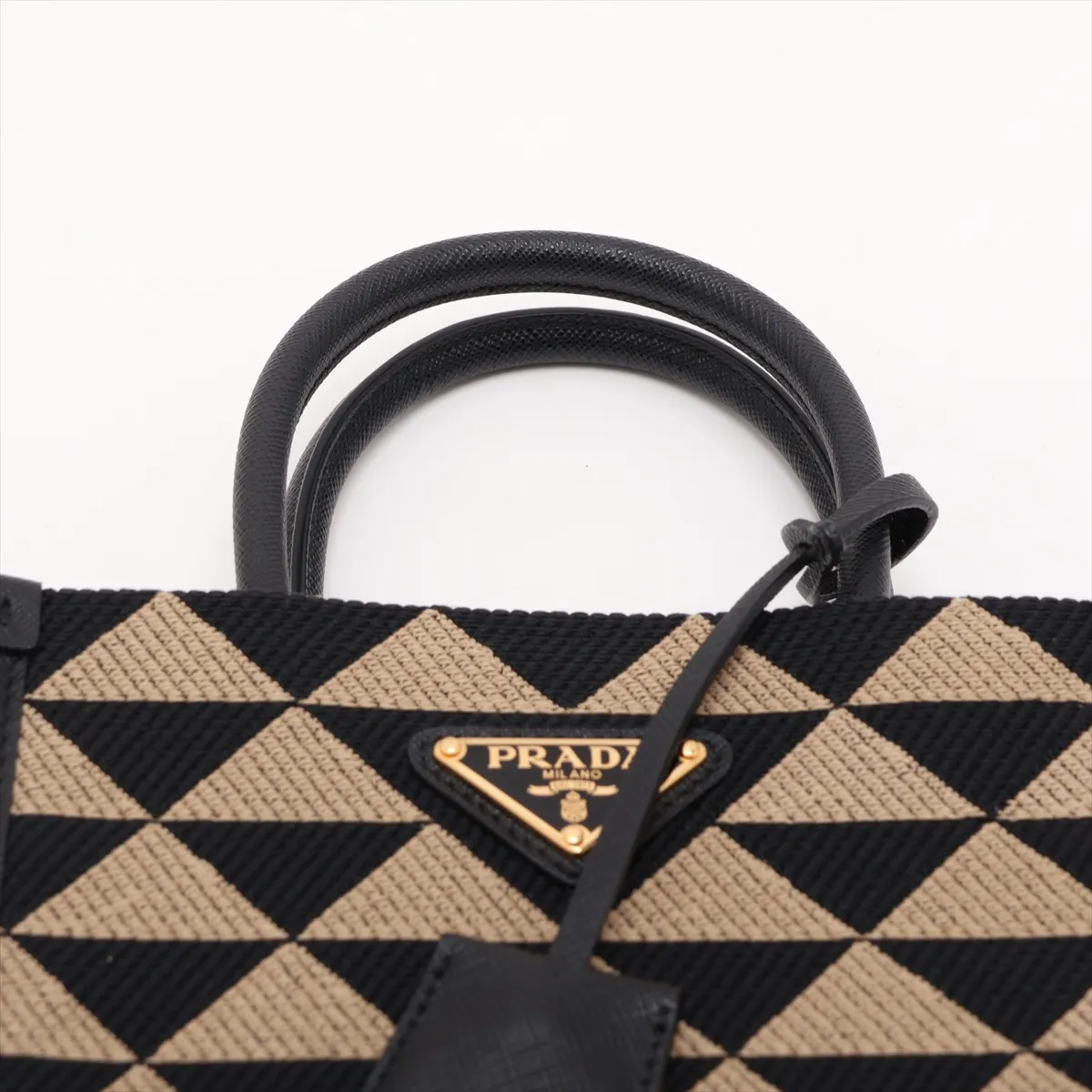 Embroidery 1BA355 Canvas x Leather 2-Way Handbag Beige x Black — view 6