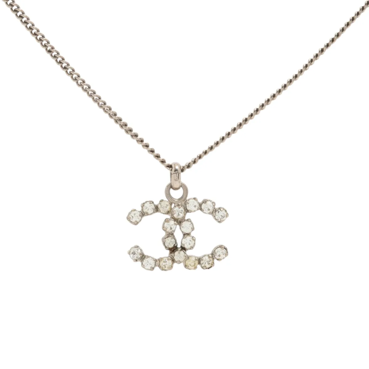 Coco Mark 04V Necklace, GP x Rhinestone, Silver. Shows