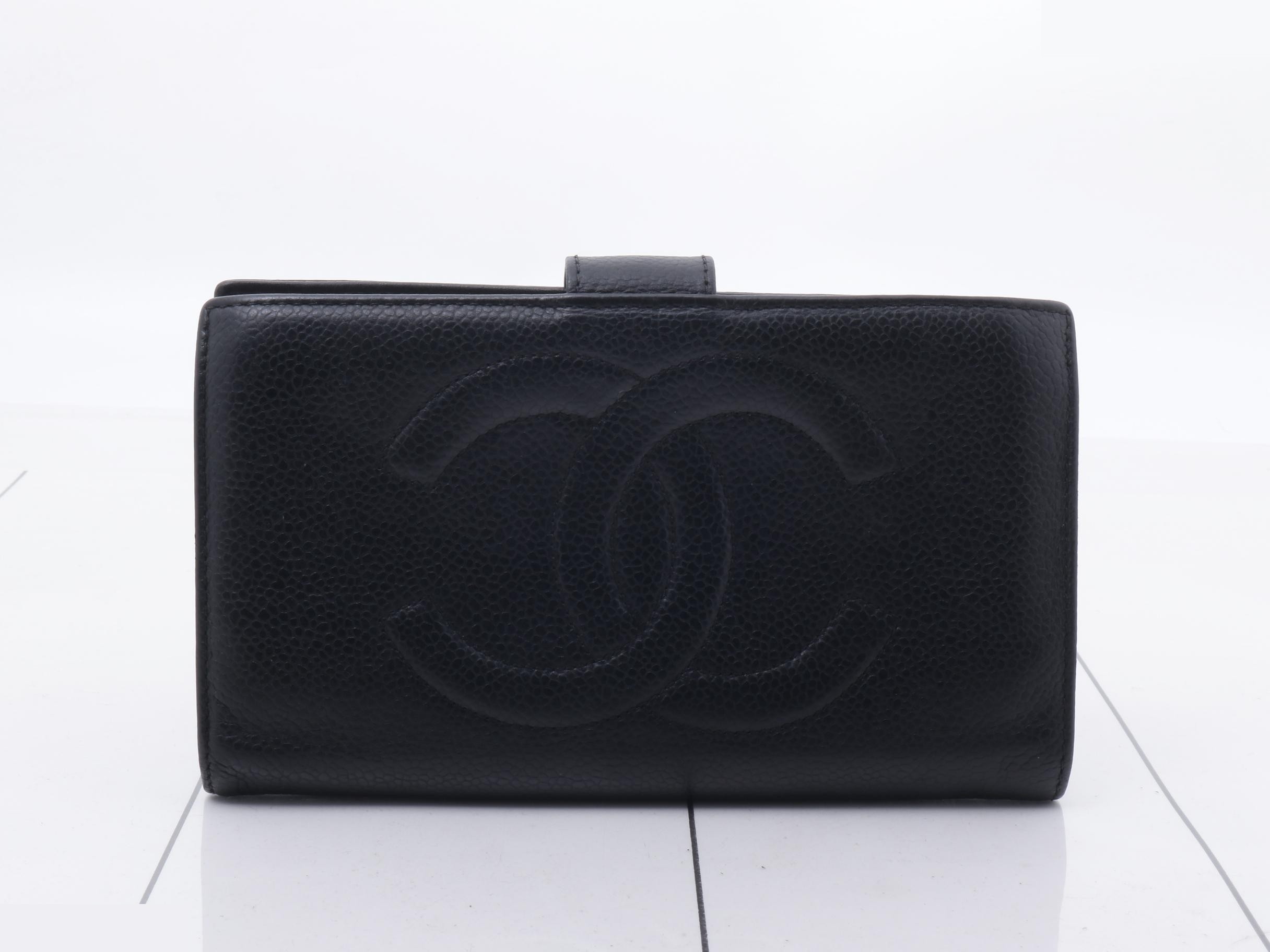 Caviar leather, black, long wallet, Coco mark