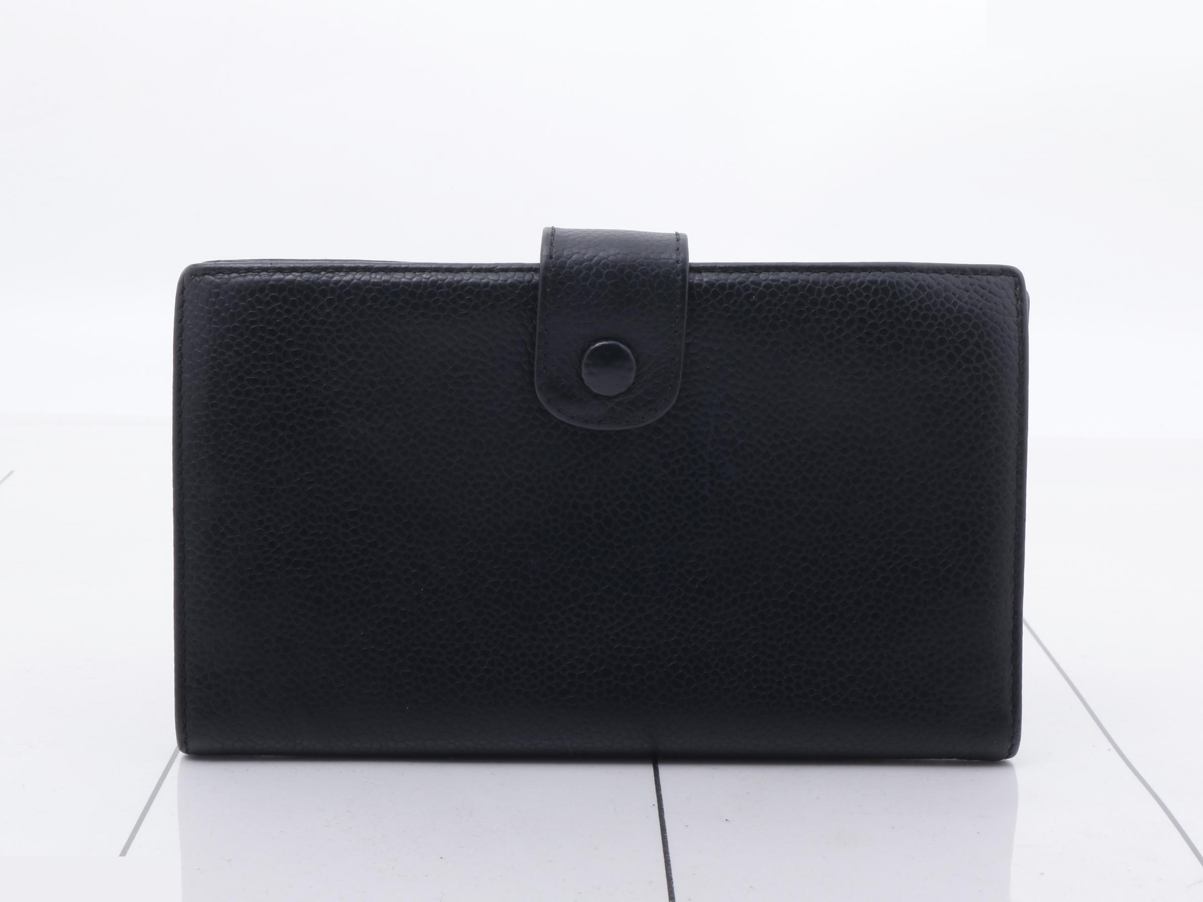 Caviar leather, black, long wallet, Coco mark — view 2