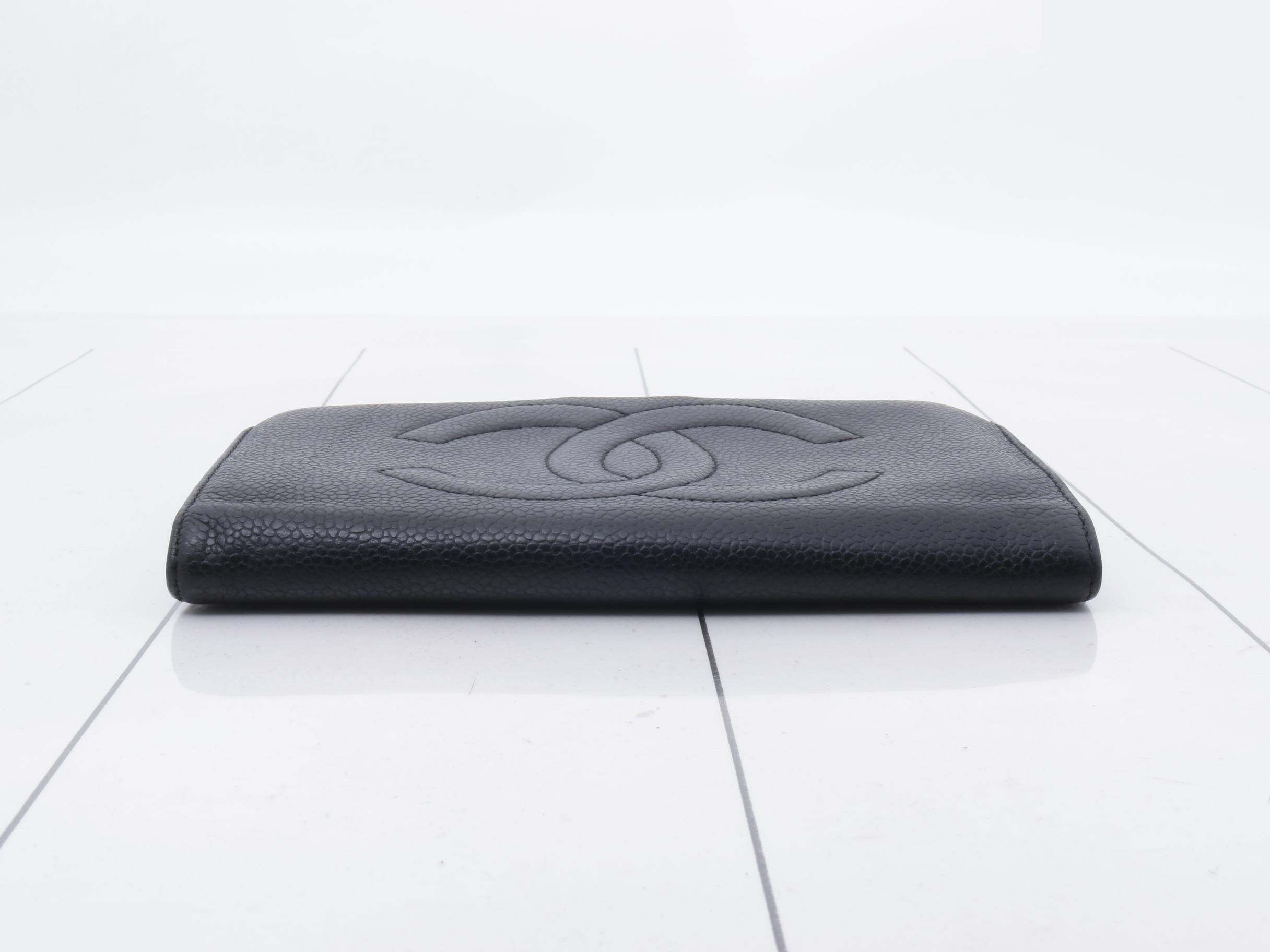 Caviar leather, black, long wallet, Coco mark — view 3