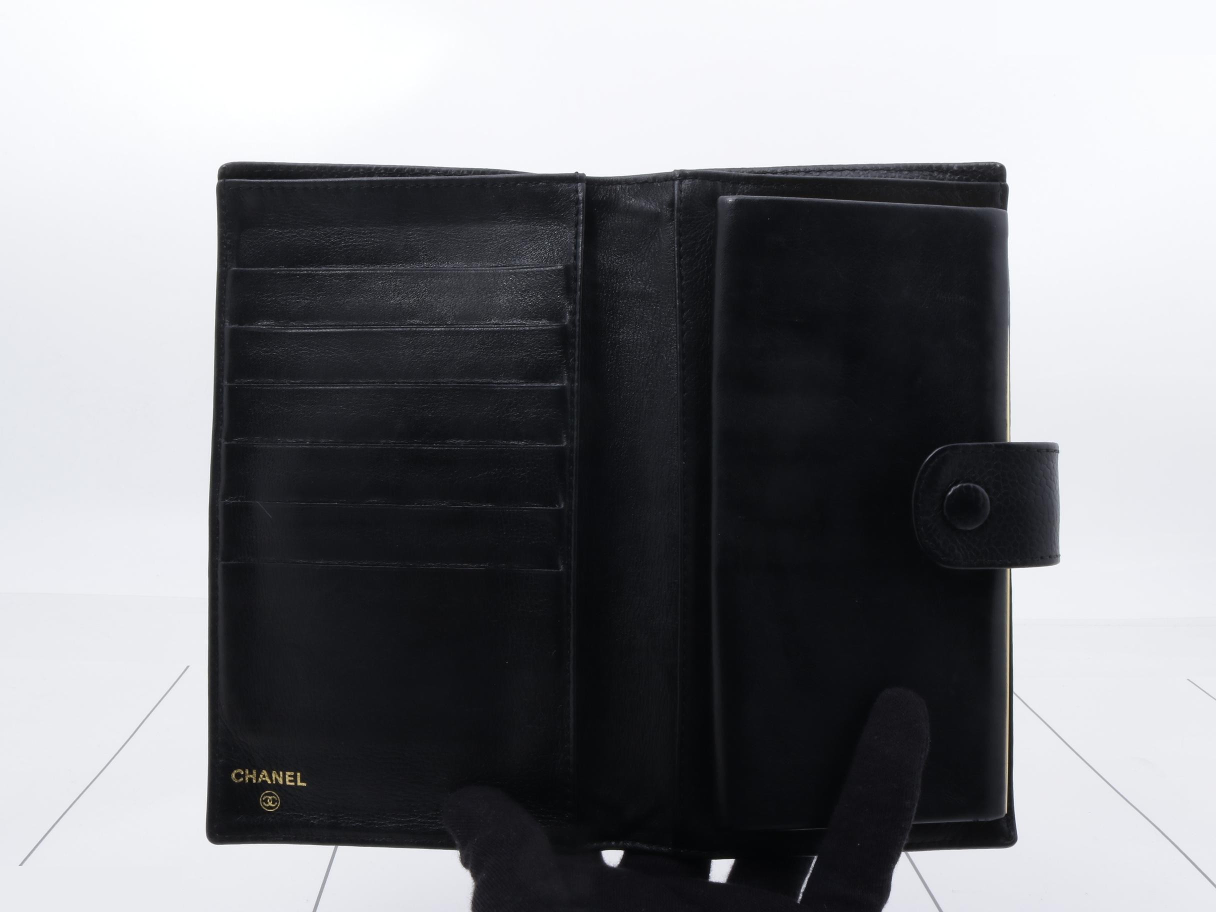 Caviar leather, black, long wallet, Coco mark — view 4