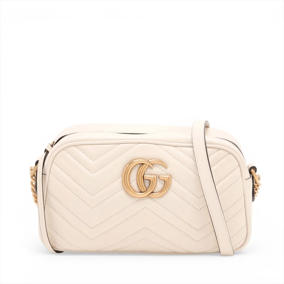GG Marmont Leather Chain Shoulder Bag, White, 447632