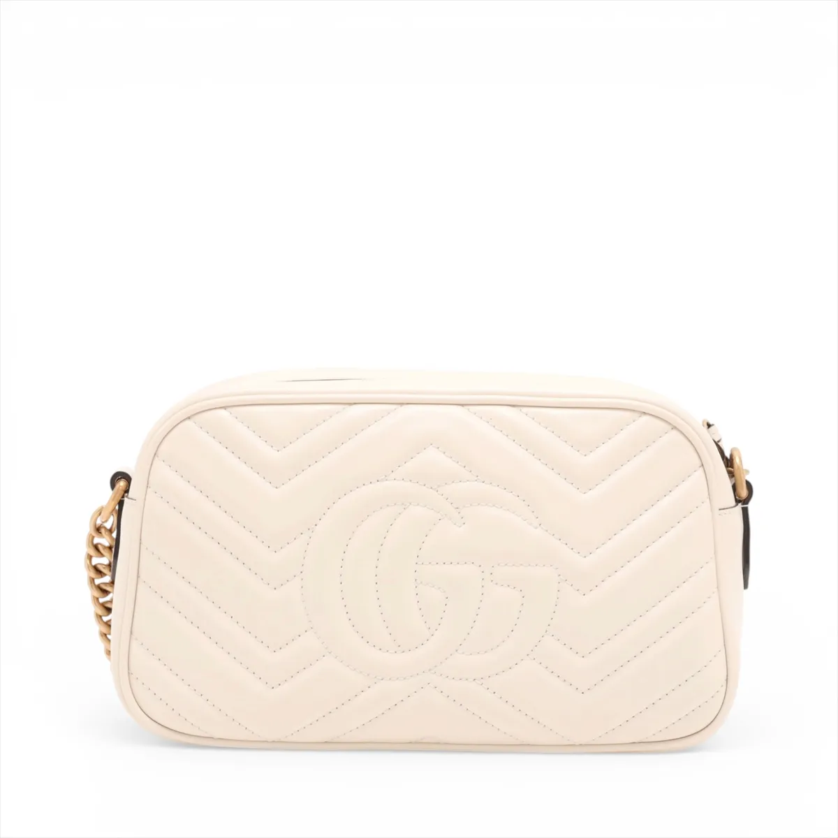 GG Marmont Leather Chain Shoulder Bag, White, 447632 — view 2