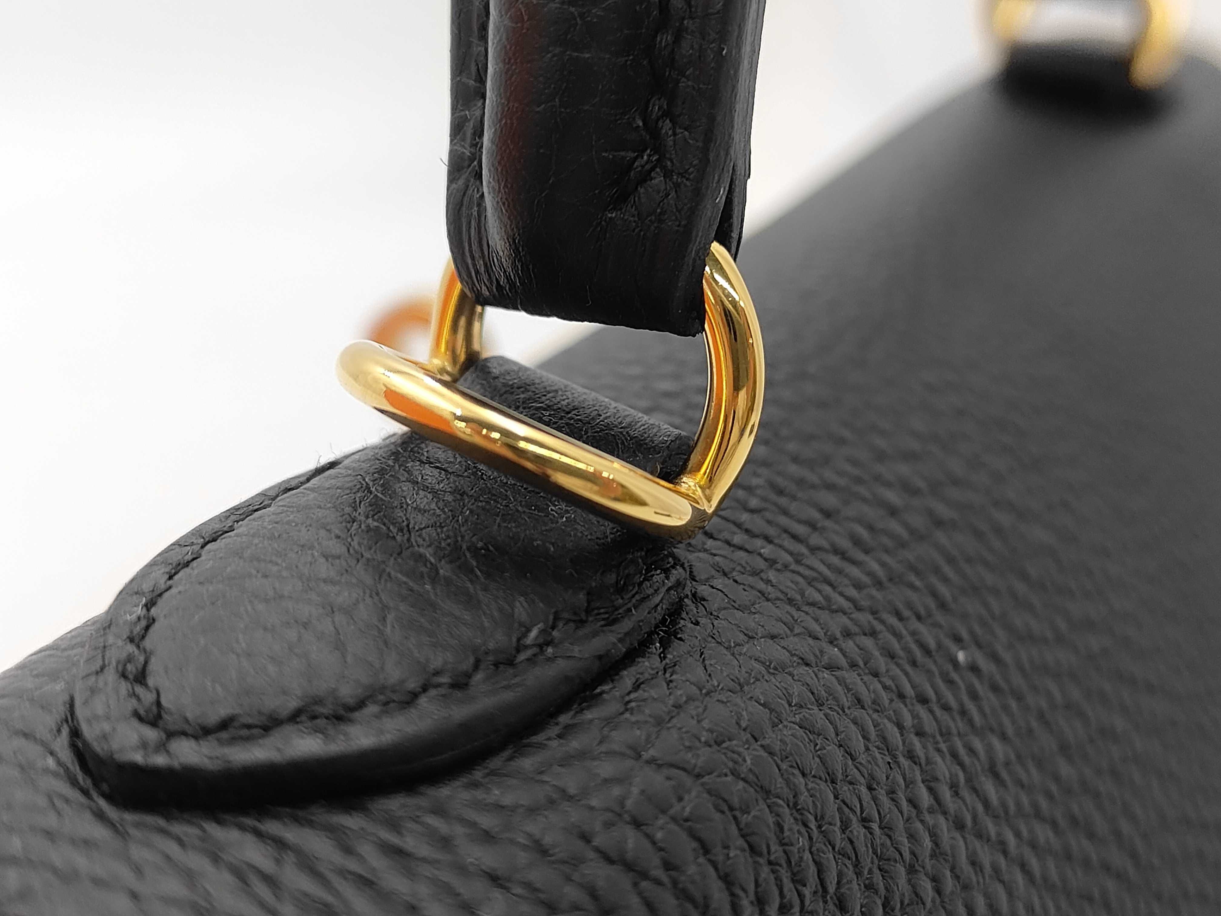 Kelly 25 Black Togo Leather Handbag with Gold Hardware and Gold Stamp — view 5