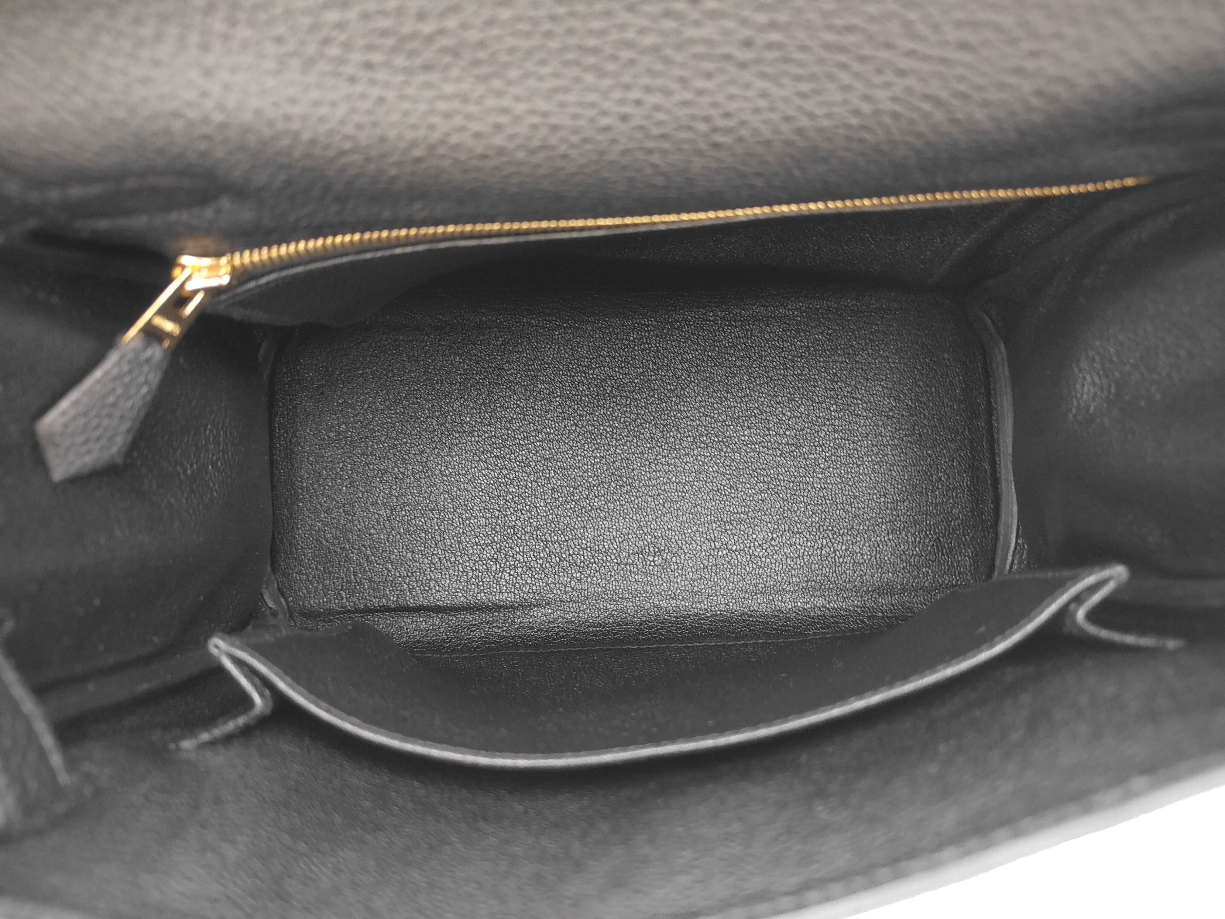 Kelly 25 Black Togo Leather Handbag with Gold Hardware and Gold Stamp — view 8