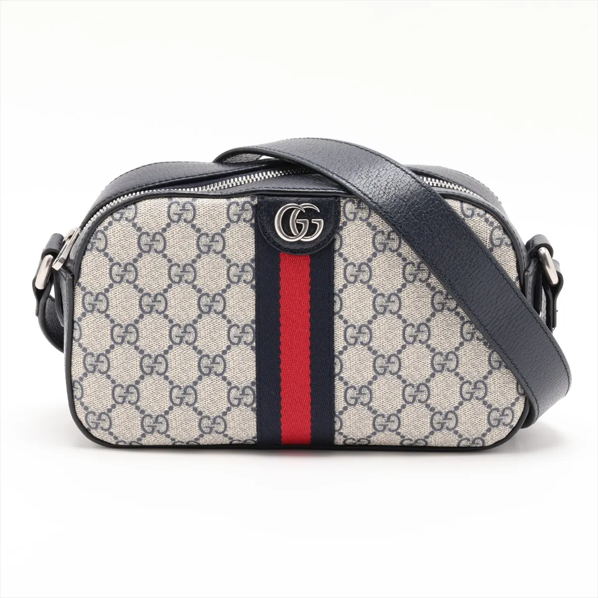 GG Supreme Ophidia PVC x Leather Shoulder Bag, Navy x Beige, 681064