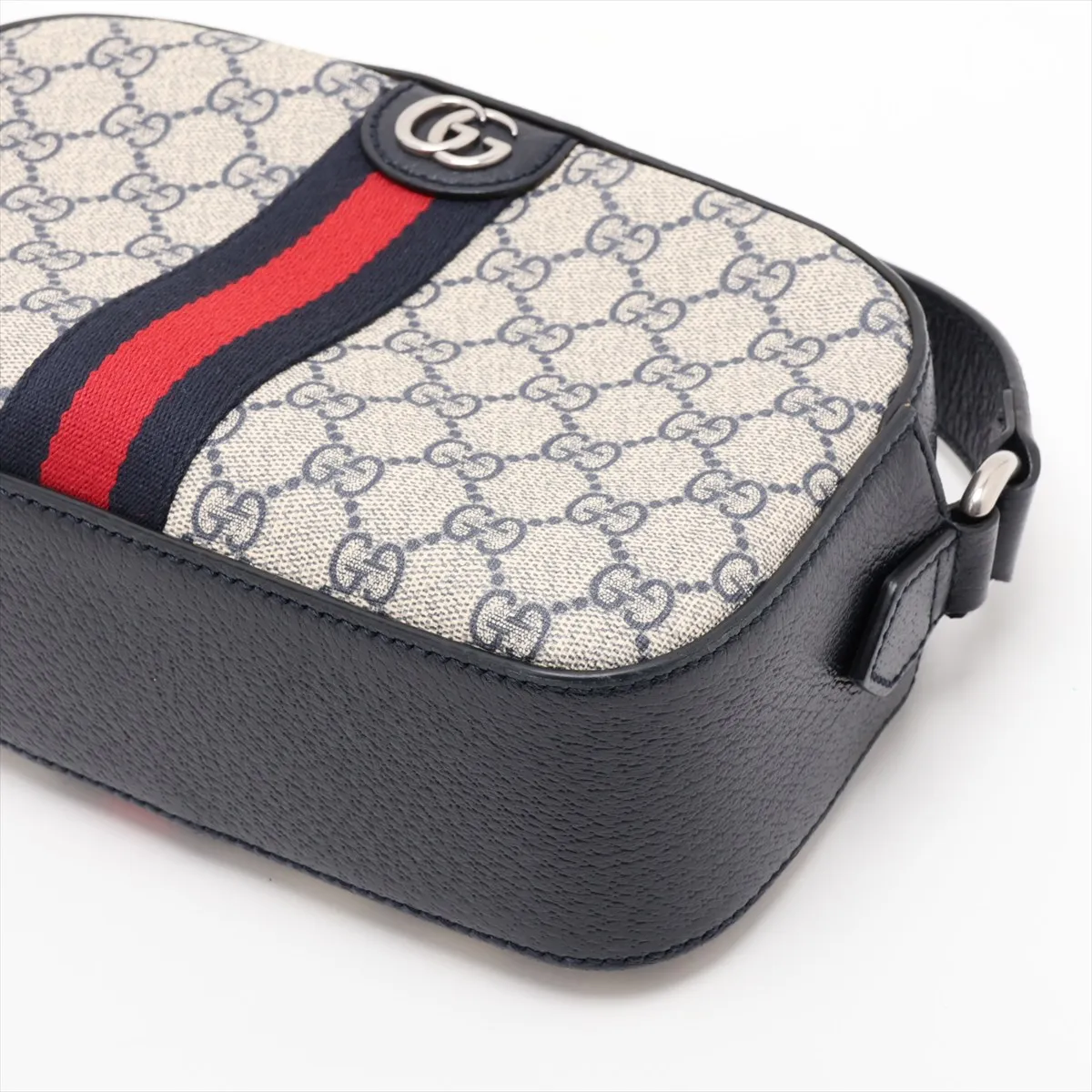 GG Supreme Ophidia PVC x Leather Shoulder Bag, Navy x Beige, 681064 — view 3