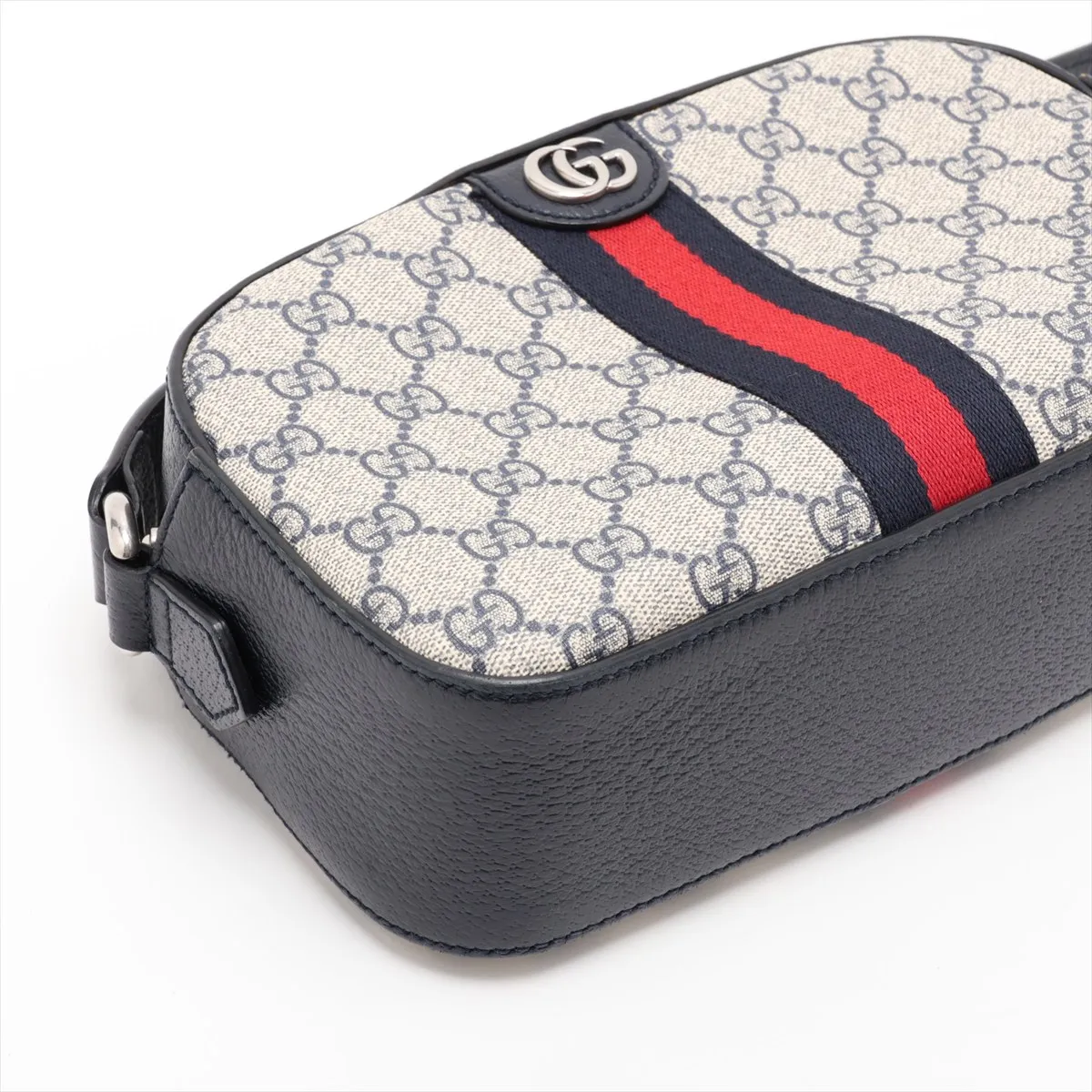 GG Supreme Ophidia PVC x Leather Shoulder Bag, Navy x Beige, 681064 — view 4
