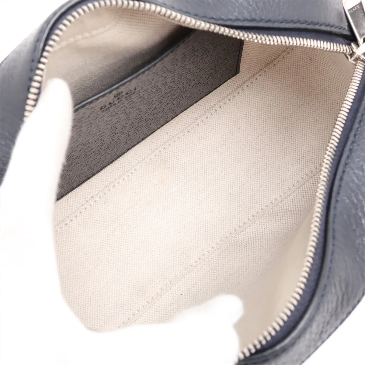 GG Supreme Ophidia PVC x Leather Shoulder Bag, Navy x Beige, 681064 — view 6
