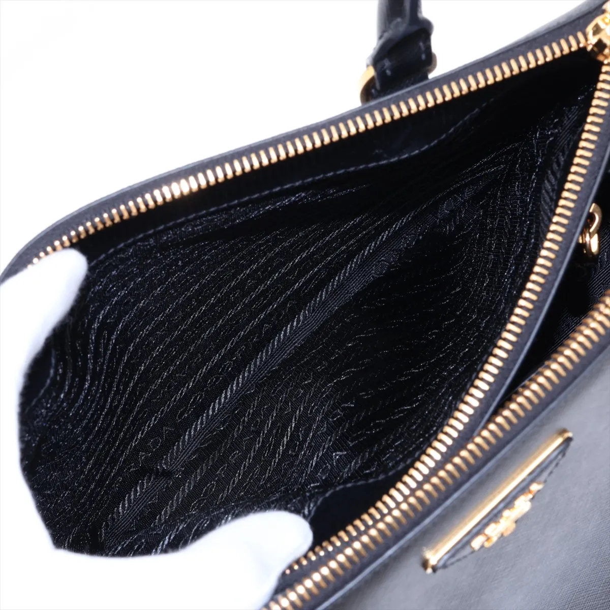 Saffiano Lux Leather 2-Way Handbag, Black, 1BA863, Unsigned Guarantee Card — view 11