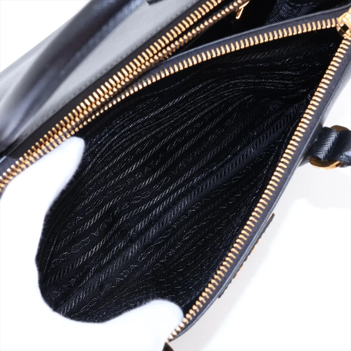 Saffiano Lux Leather 2-Way Handbag, Black, 1BA863, Unsigned Guarantee Card — view 12