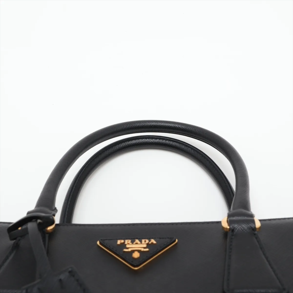 Saffiano Lux Leather 2-Way Handbag, Black, 1BA863, Unsigned Guarantee Card — view 6