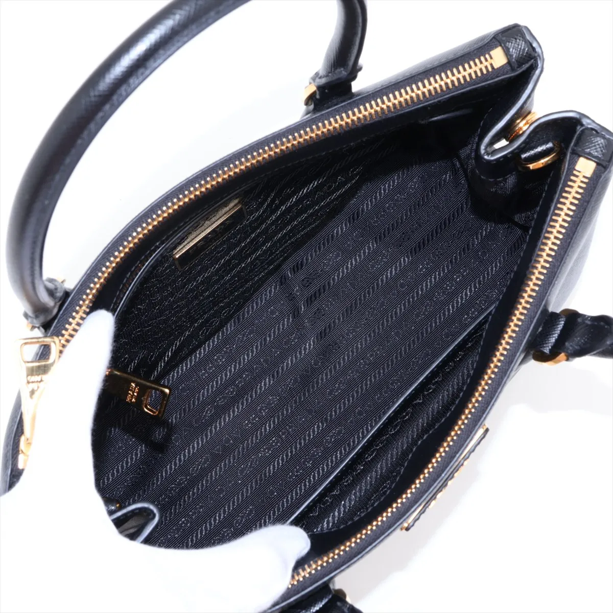 Saffiano Lux Leather 2-Way Handbag, Black, 1BA863, Unsigned Guarantee Card — view 8