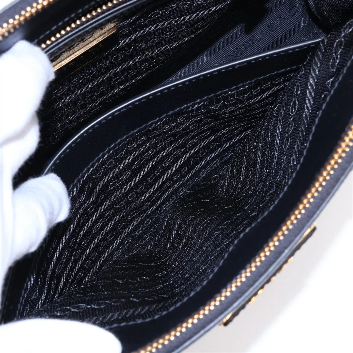 Saffiano Lux Leather 2-Way Handbag, Black, 1BA863, Unsigned Guarantee Card — view 10