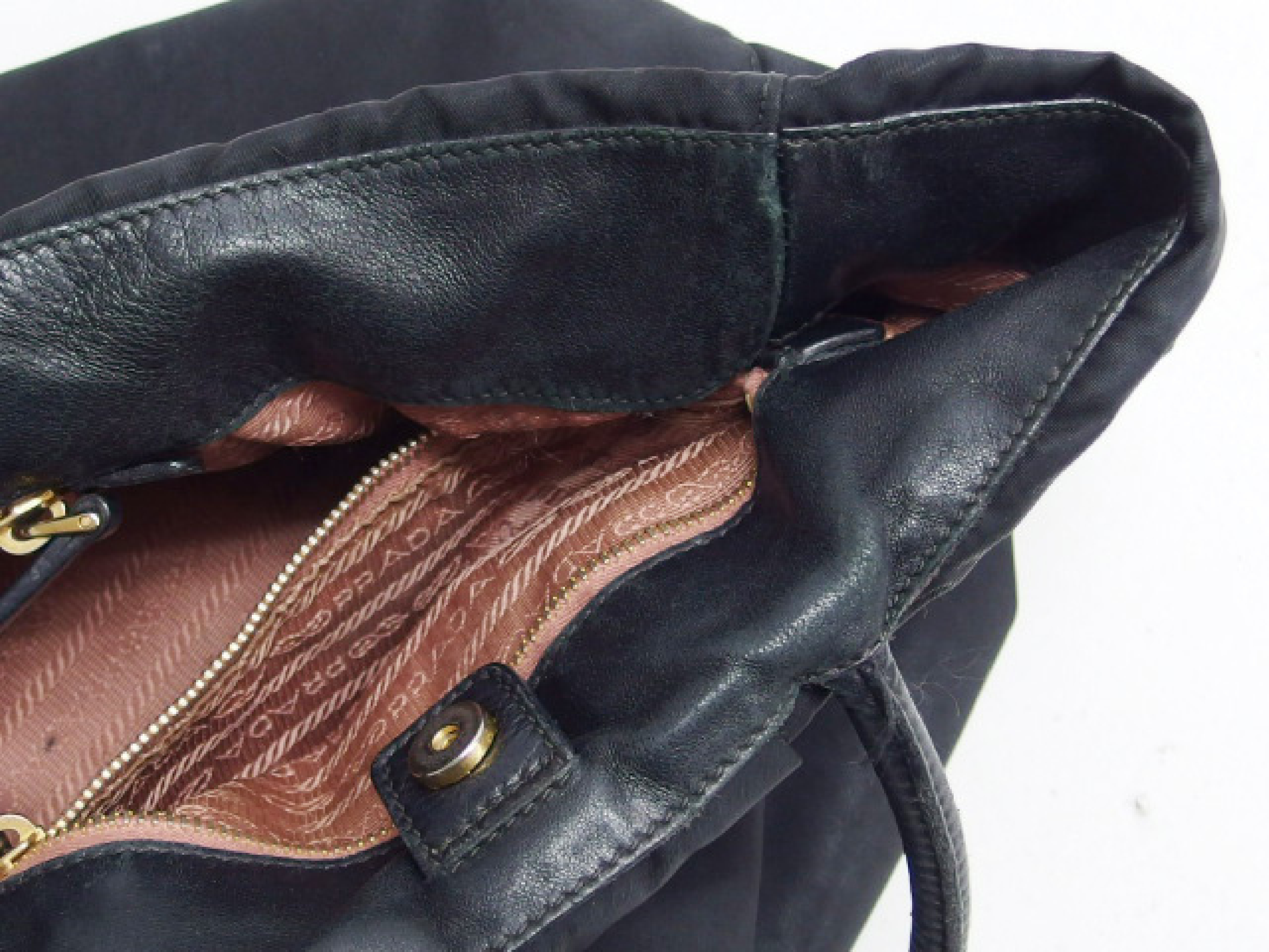 Nylon Ribbon Tote Bag, Black, Logo Handbag — view 7