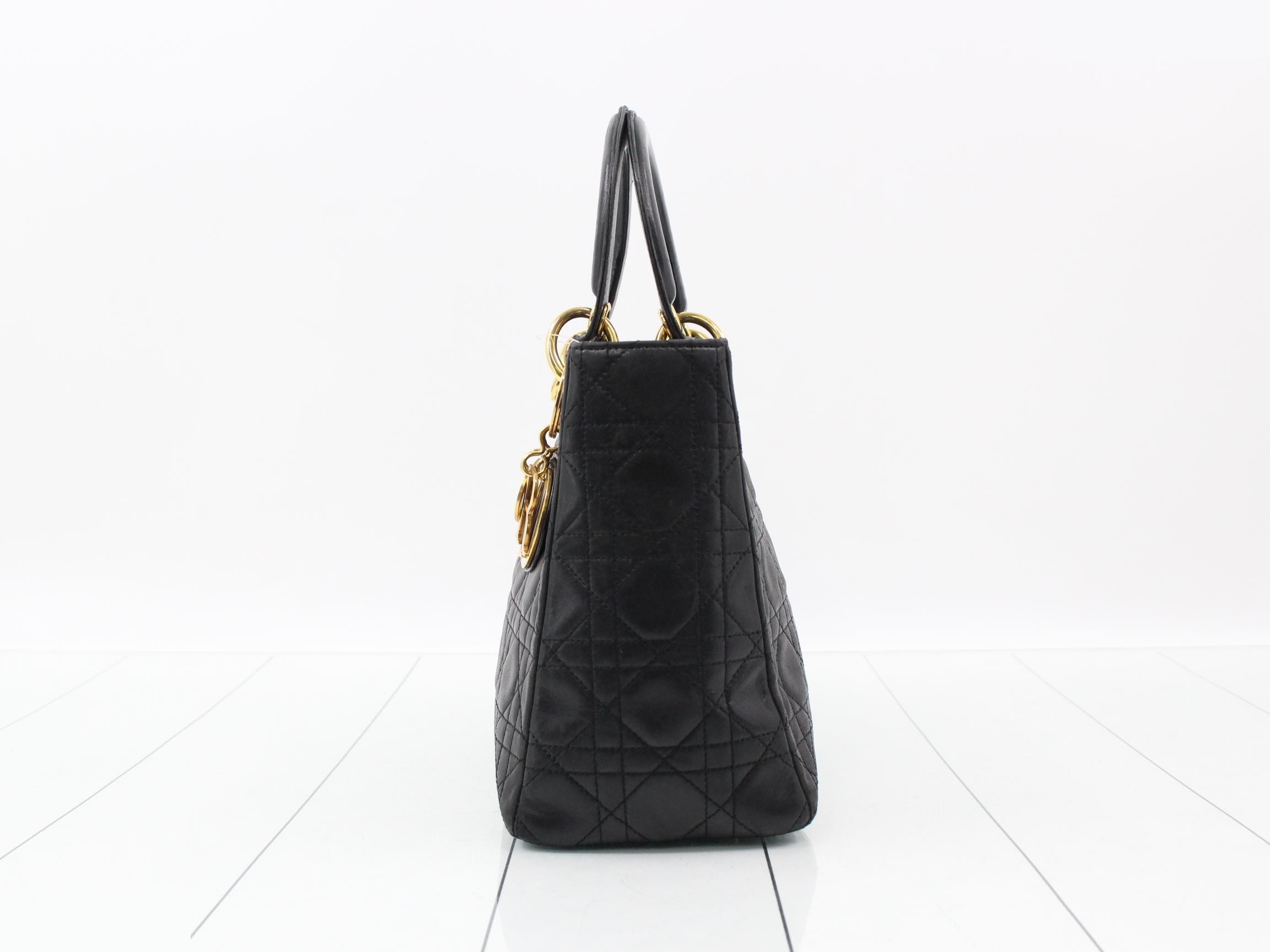 Lady Dior Lambskin Black Cannage 2-Way Handbag with Strap — view 3