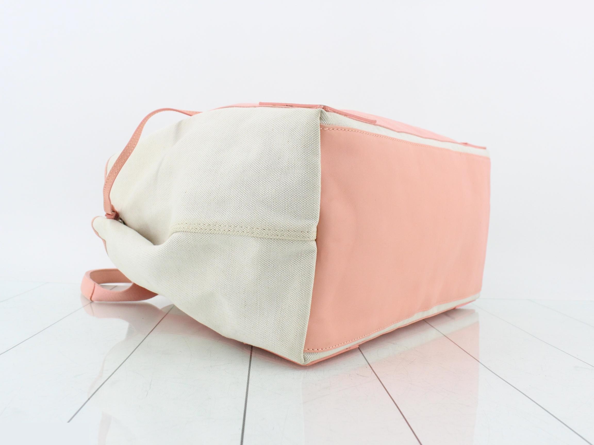 Navy Cabas Tote Bag, Canvas x Leather, Ivory x Pink — view 5