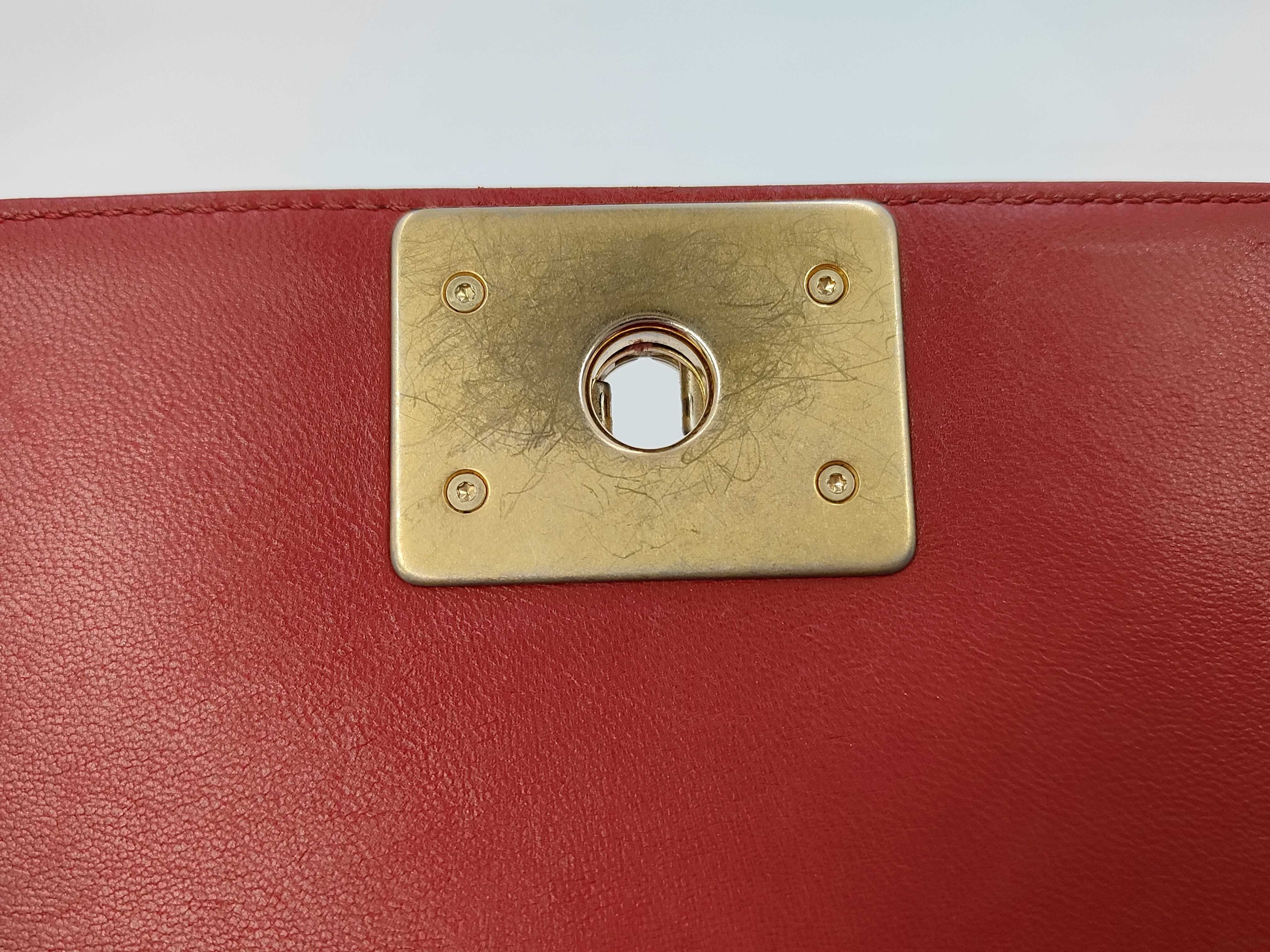 Lambskin Boy Chanel Shoulder Bag with Gold Hardware, Red, Serial Number 24 — view 13