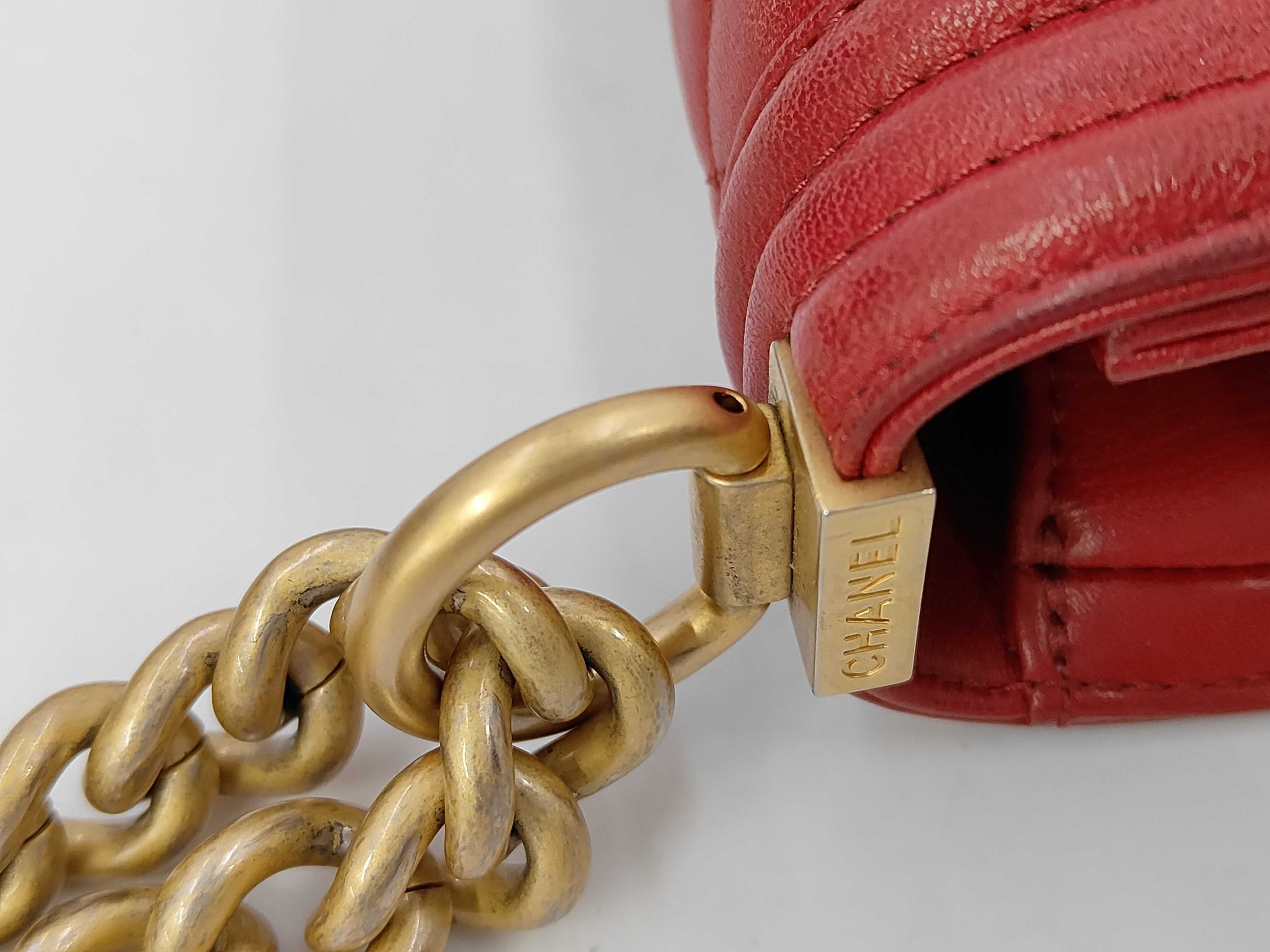 Lambskin Boy Chanel Shoulder Bag with Gold Hardware, Red, Serial Number 24 — view 5