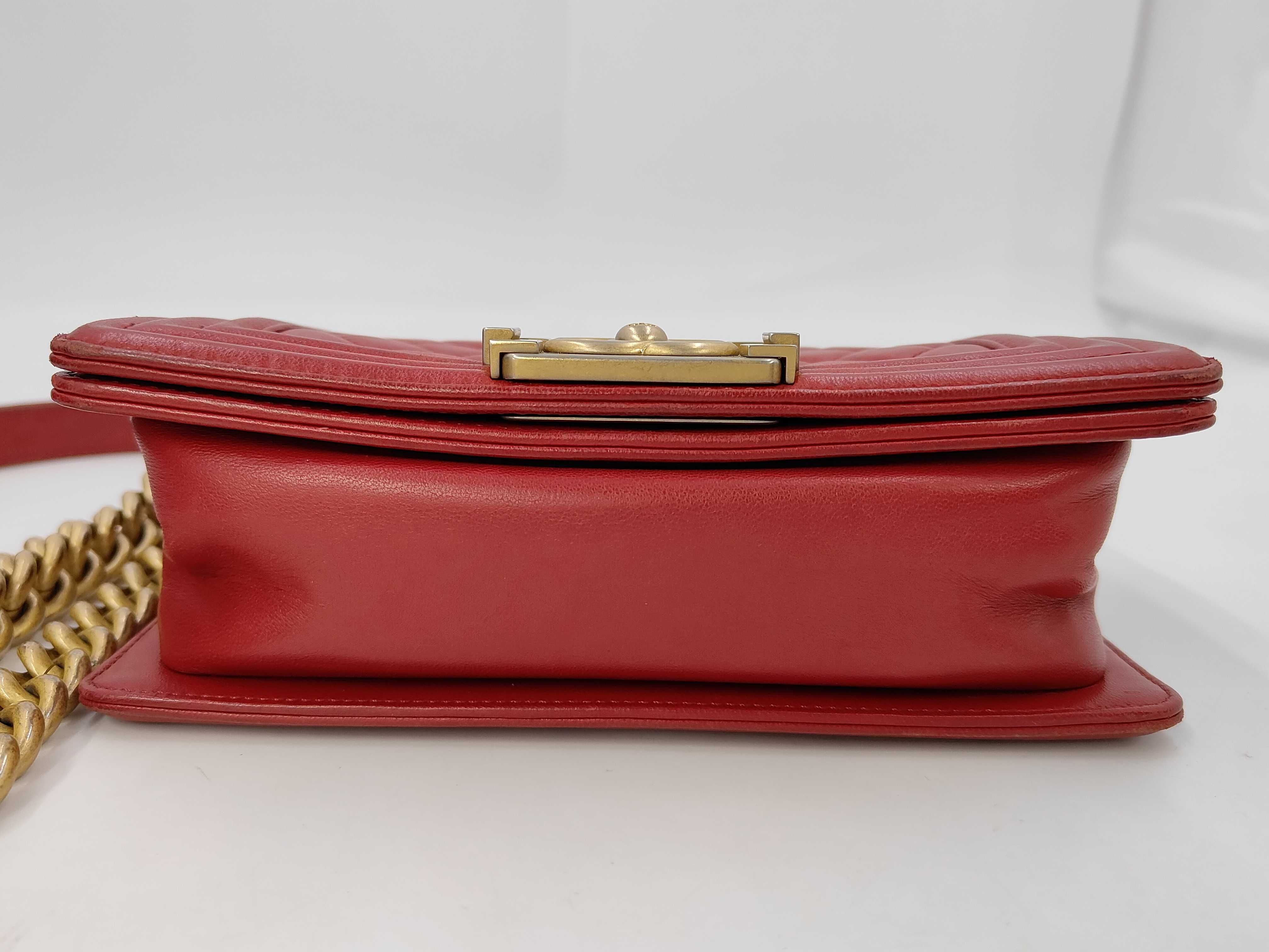 Lambskin Boy Chanel Shoulder Bag with Gold Hardware, Red, Serial Number 24 — view 7