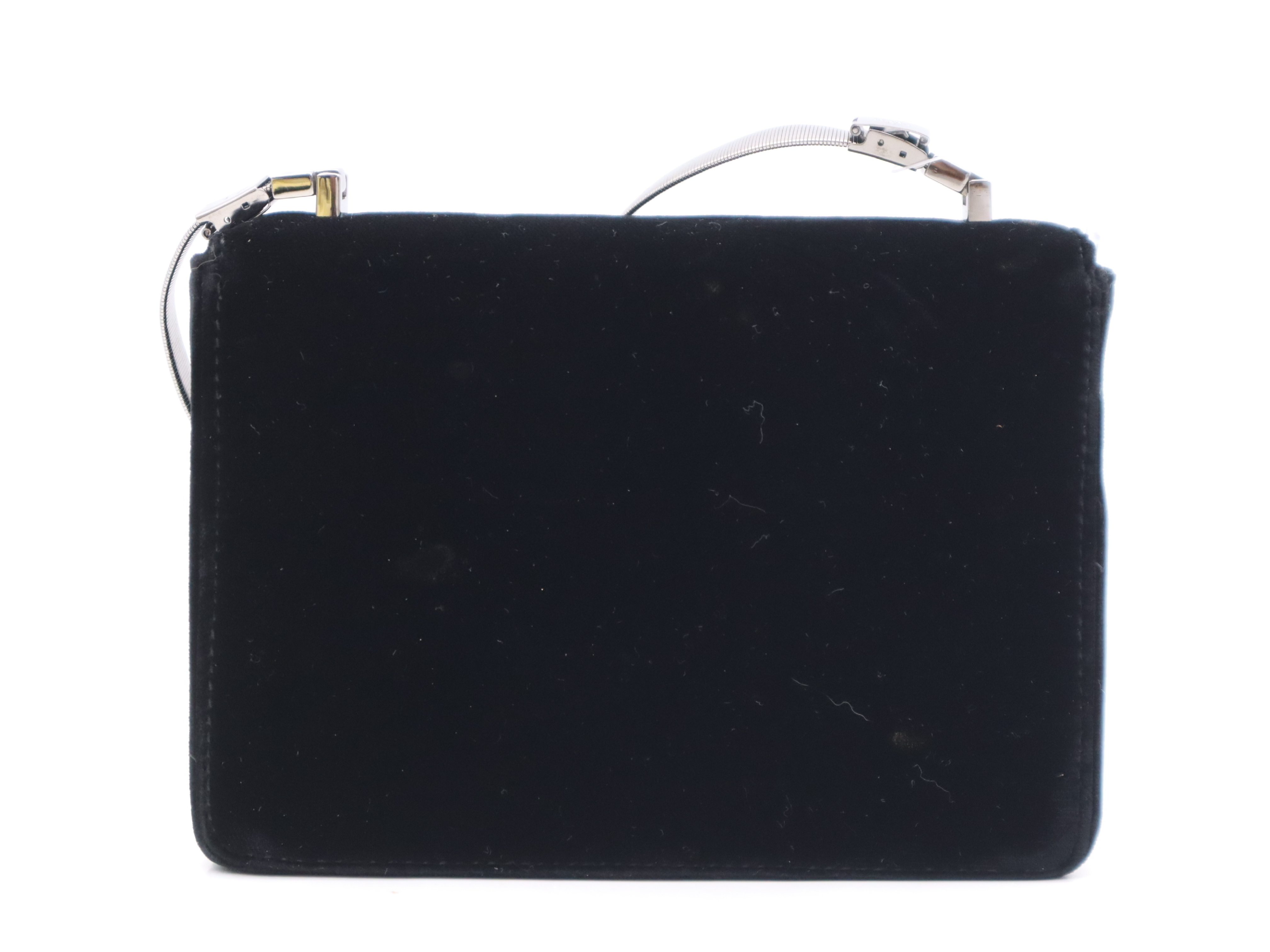 005-0751 Velour Shoulder Bag, Black, Silver Hardware, with Key — view 2