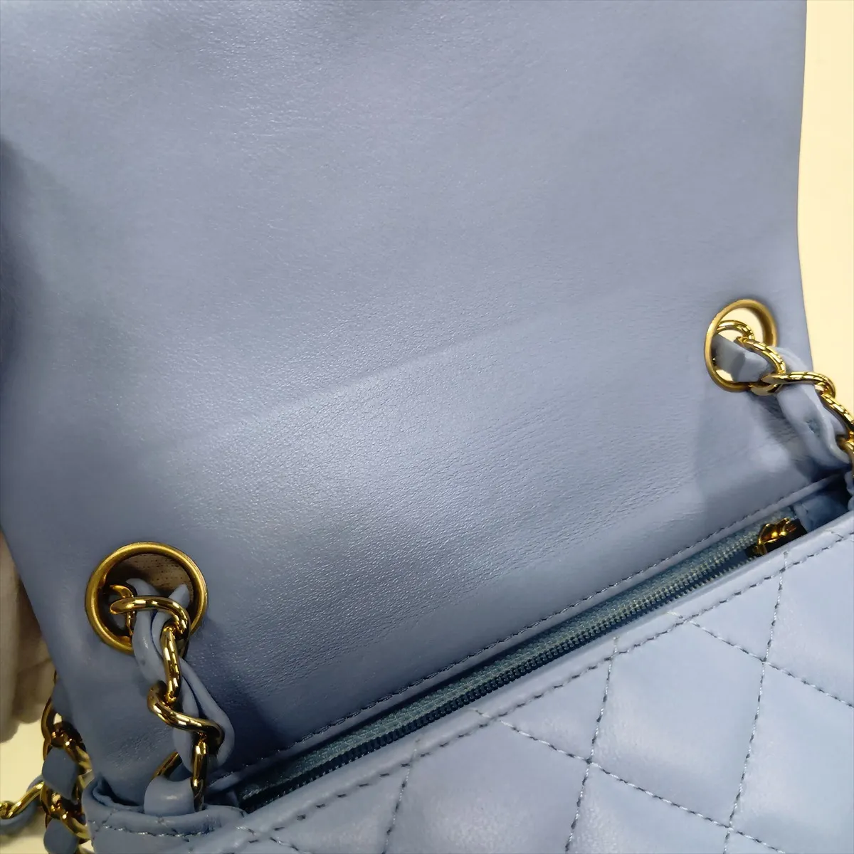Mini Matelassé 17 Lambskin Single Flap Single Chain Bag, Blue with Gold Hardware, 30755210 (Serial Number in the 30s, A35200) — view 12