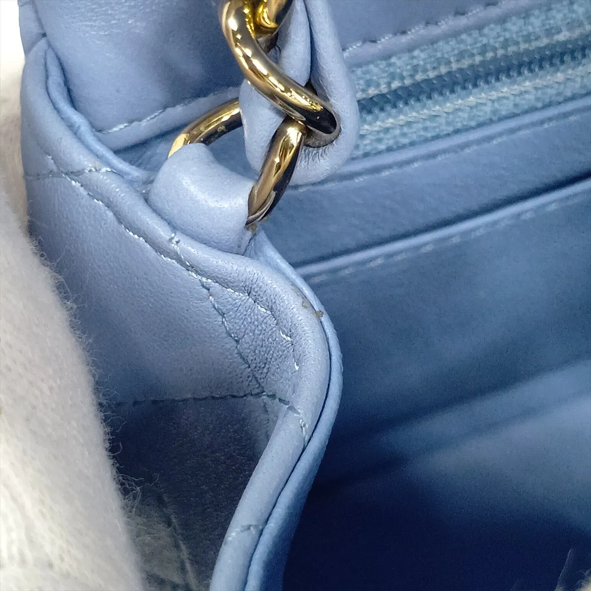 Mini Matelassé 17 Lambskin Single Flap Single Chain Bag, Blue with Gold Hardware, 30755210 (Serial Number in the 30s, A35200) — view 13