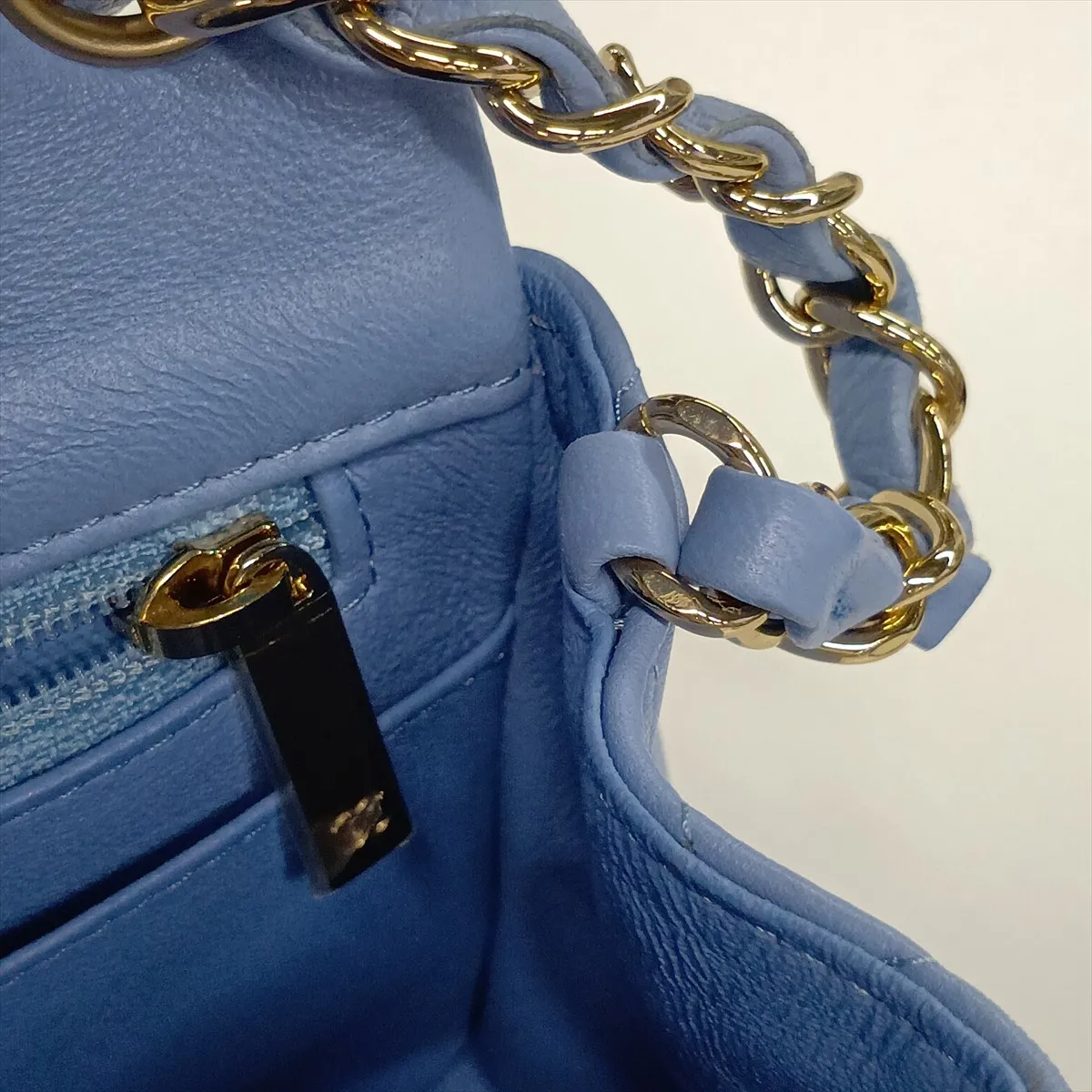 Mini Matelassé 17 Lambskin Single Flap Single Chain Bag, Blue with Gold Hardware, 30755210 (Serial Number in the 30s, A35200) — view 14