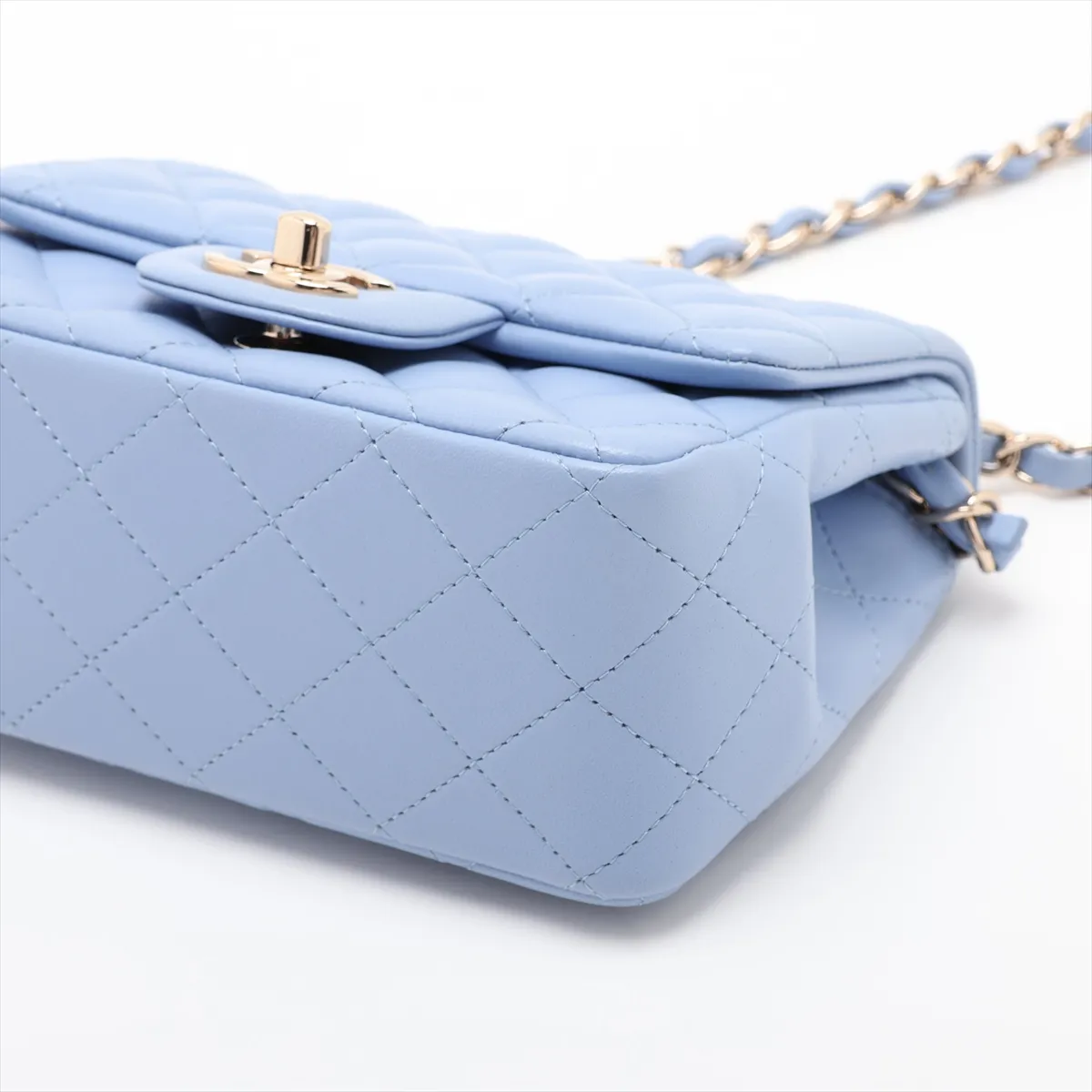 Mini Matelassé 17 Lambskin Single Flap Single Chain Bag, Blue with Gold Hardware, 30755210 (Serial Number in the 30s, A35200) — view 3