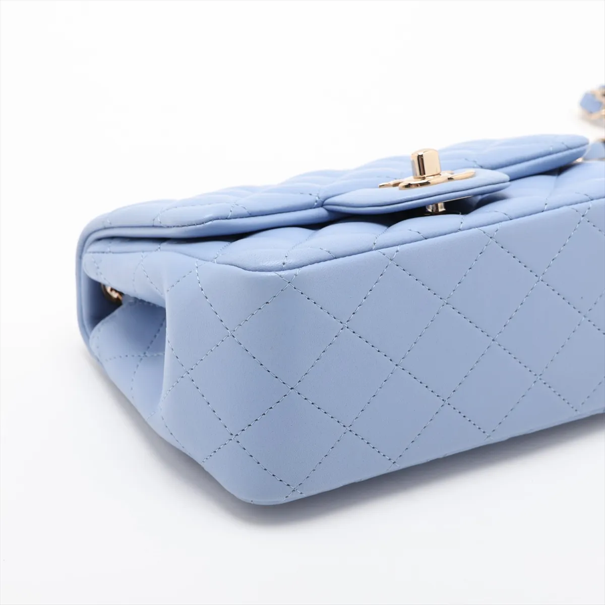 Mini Matelassé 17 Lambskin Single Flap Single Chain Bag, Blue with Gold Hardware, 30755210 (Serial Number in the 30s, A35200) — view 4