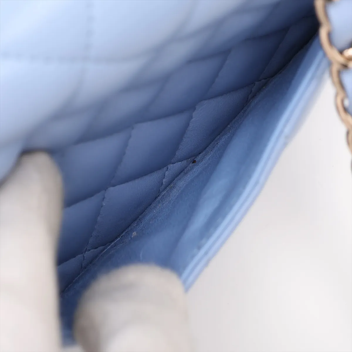 Mini Matelassé 17 Lambskin Single Flap Single Chain Bag, Blue with Gold Hardware, 30755210 (Serial Number in the 30s, A35200) — view 9