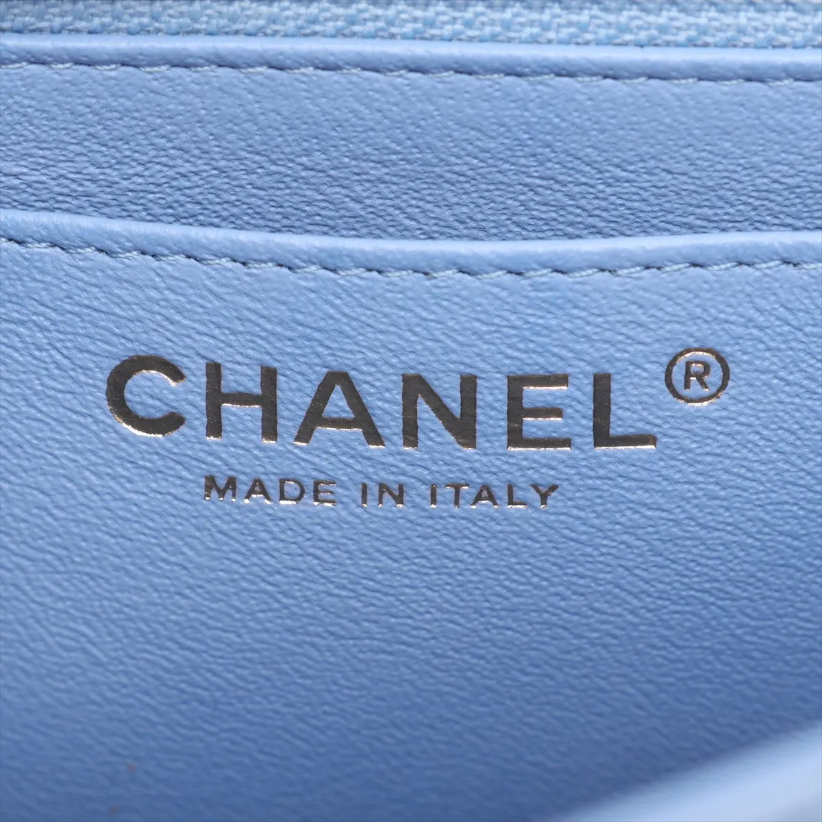 Mini Matelassé 17 Lambskin Single Flap Single Chain Bag, Blue with Gold Hardware, 30755210 (Serial Number in the 30s, A35200) — view 10
