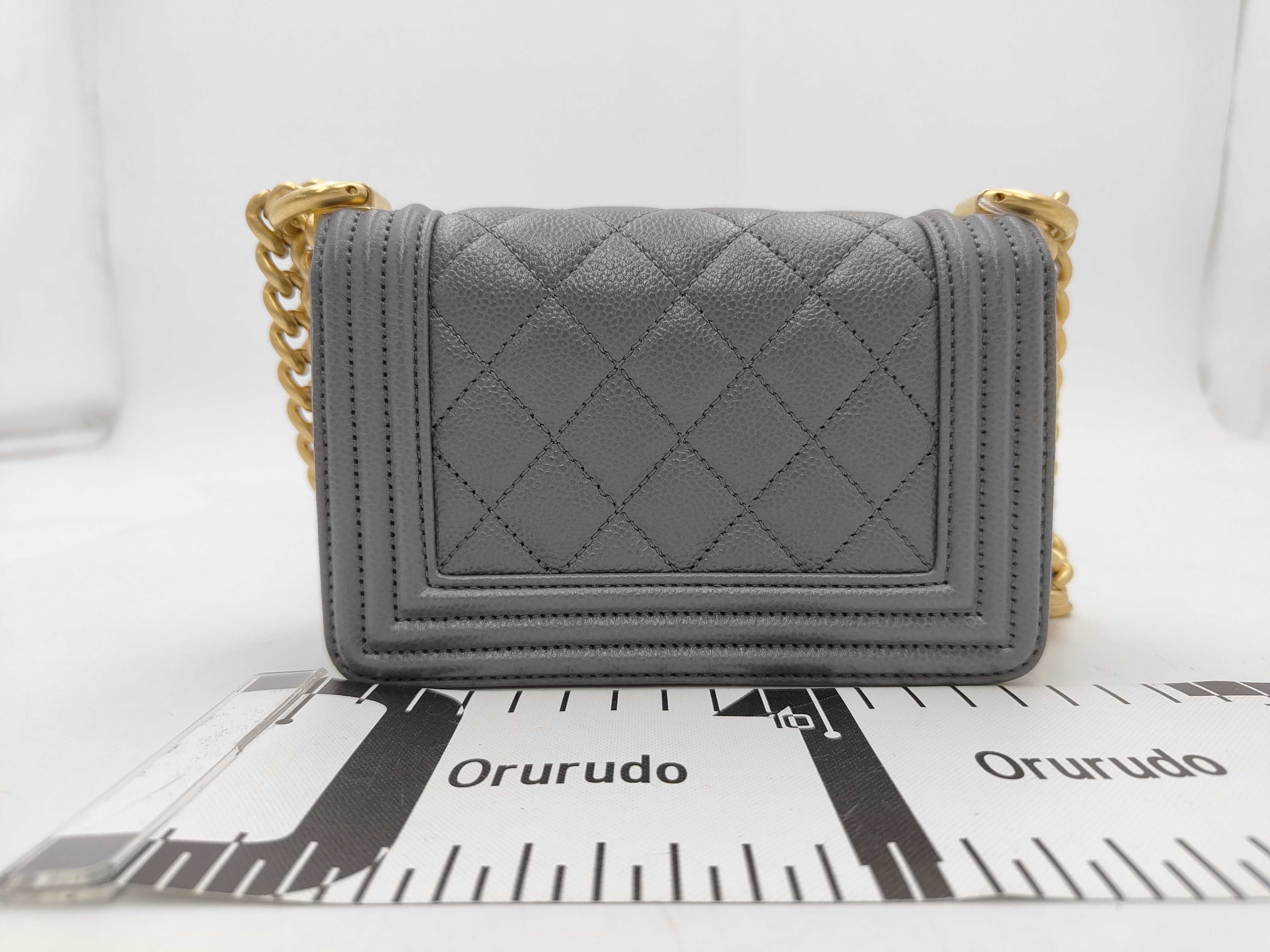 Boy Chanel Mini Matelassé Caviar Skin Grey Serial Plate Shoulder Bag — view 2