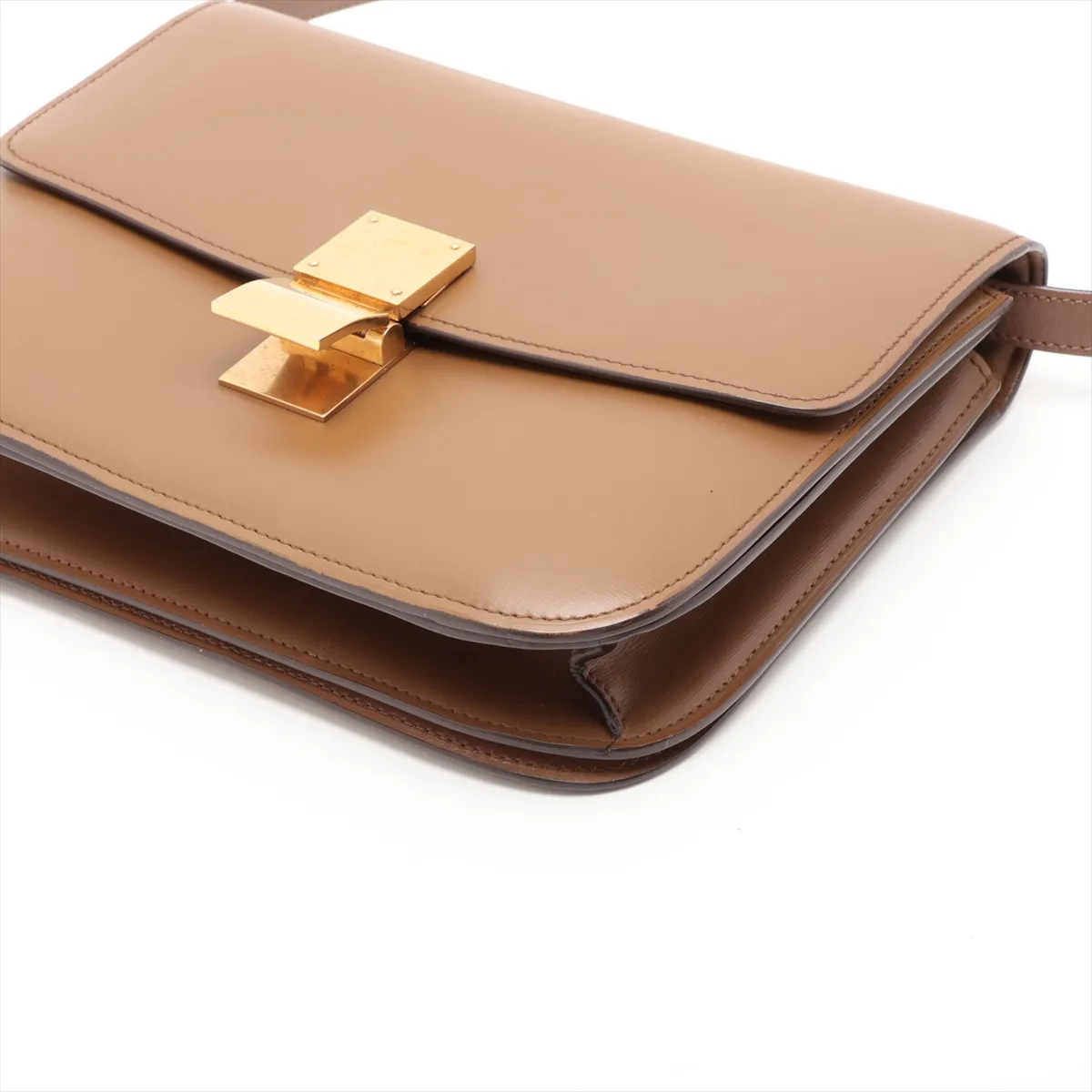 Classic Box Leather Shoulder Bag, Brown — view 3
