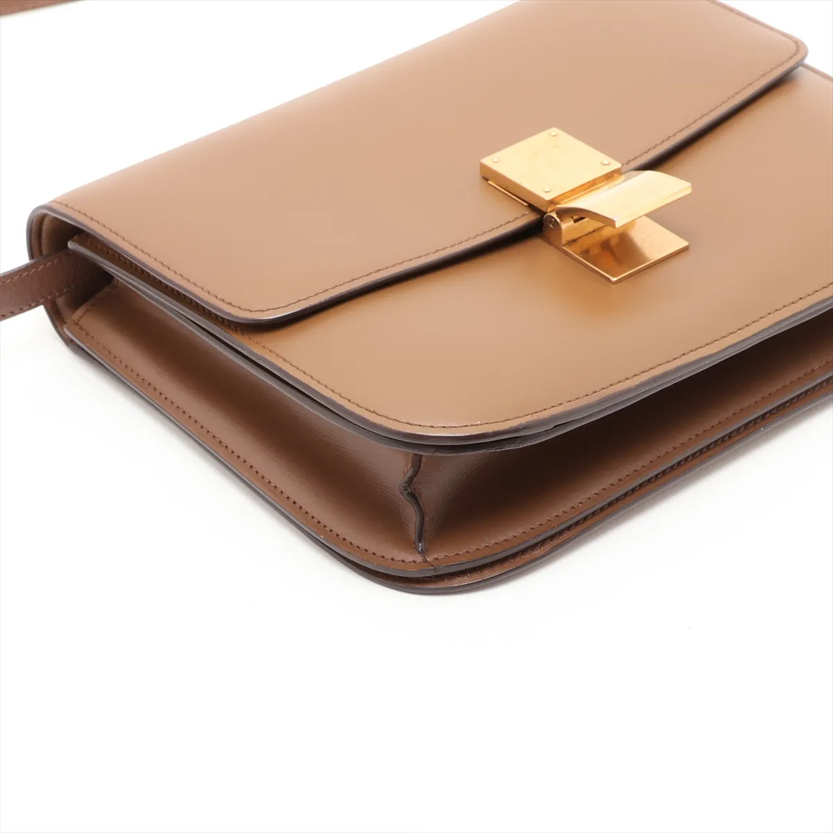 Classic Box Leather Shoulder Bag, Brown — view 4