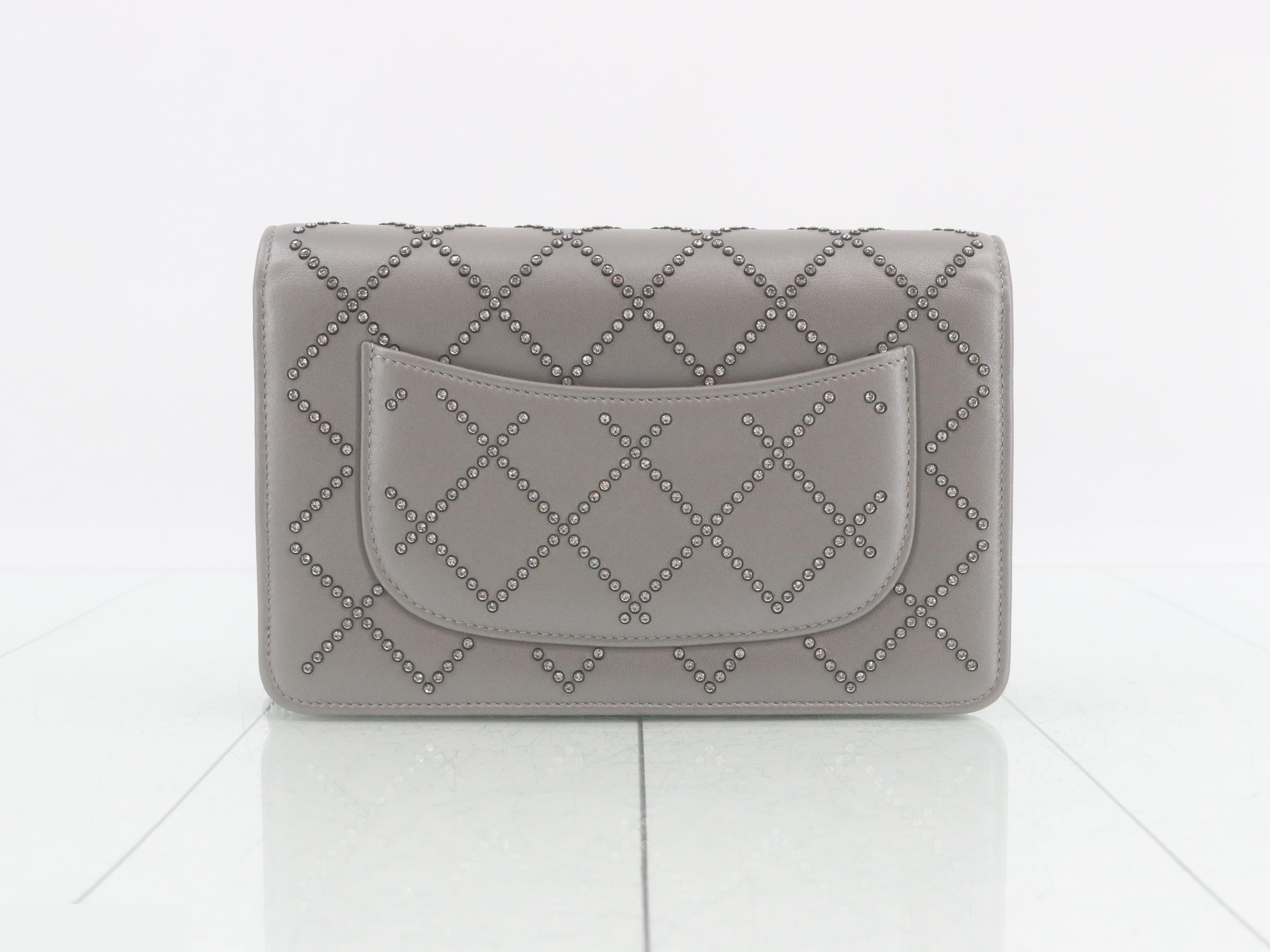 Leather Coco Mark Rhinestone Chain Wallet — view 2