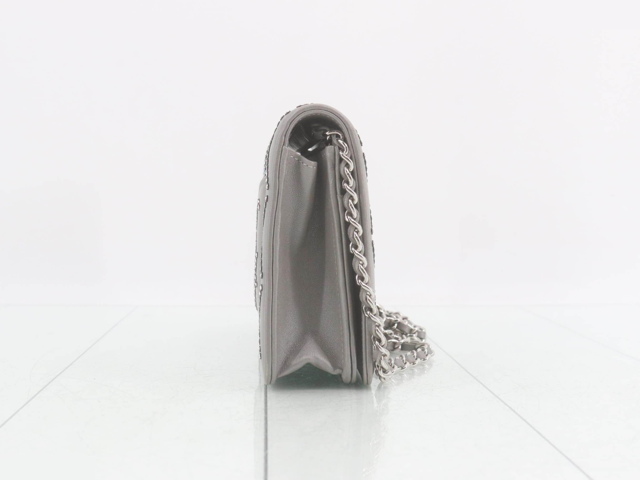 Leather Coco Mark Rhinestone Chain Wallet — view 4