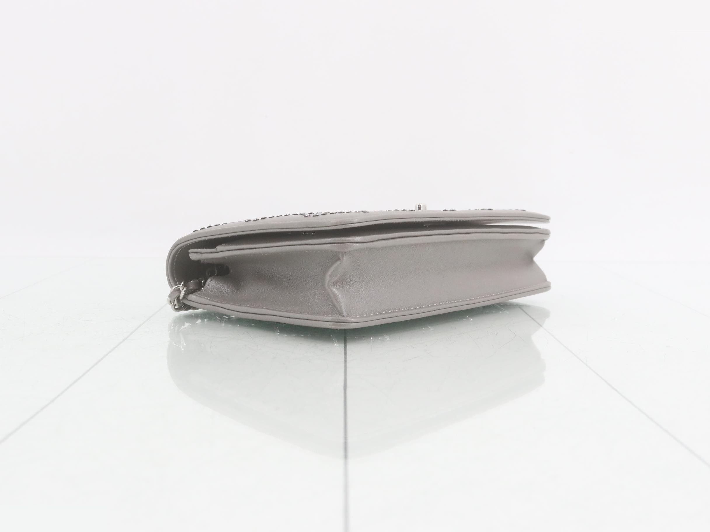 Leather Coco Mark Rhinestone Chain Wallet — view 5
