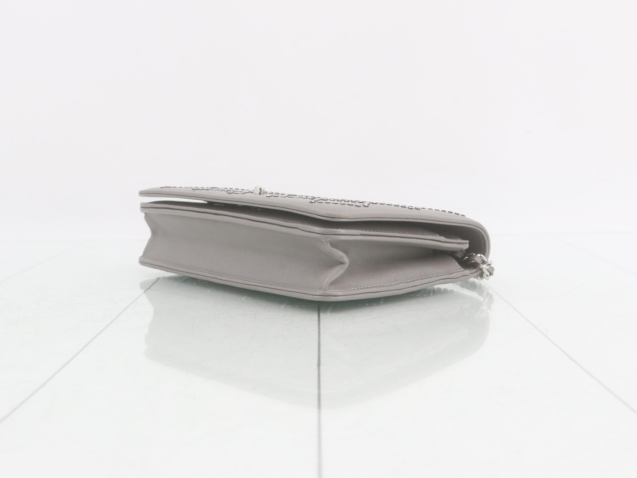 Leather Coco Mark Rhinestone Chain Wallet — view 6