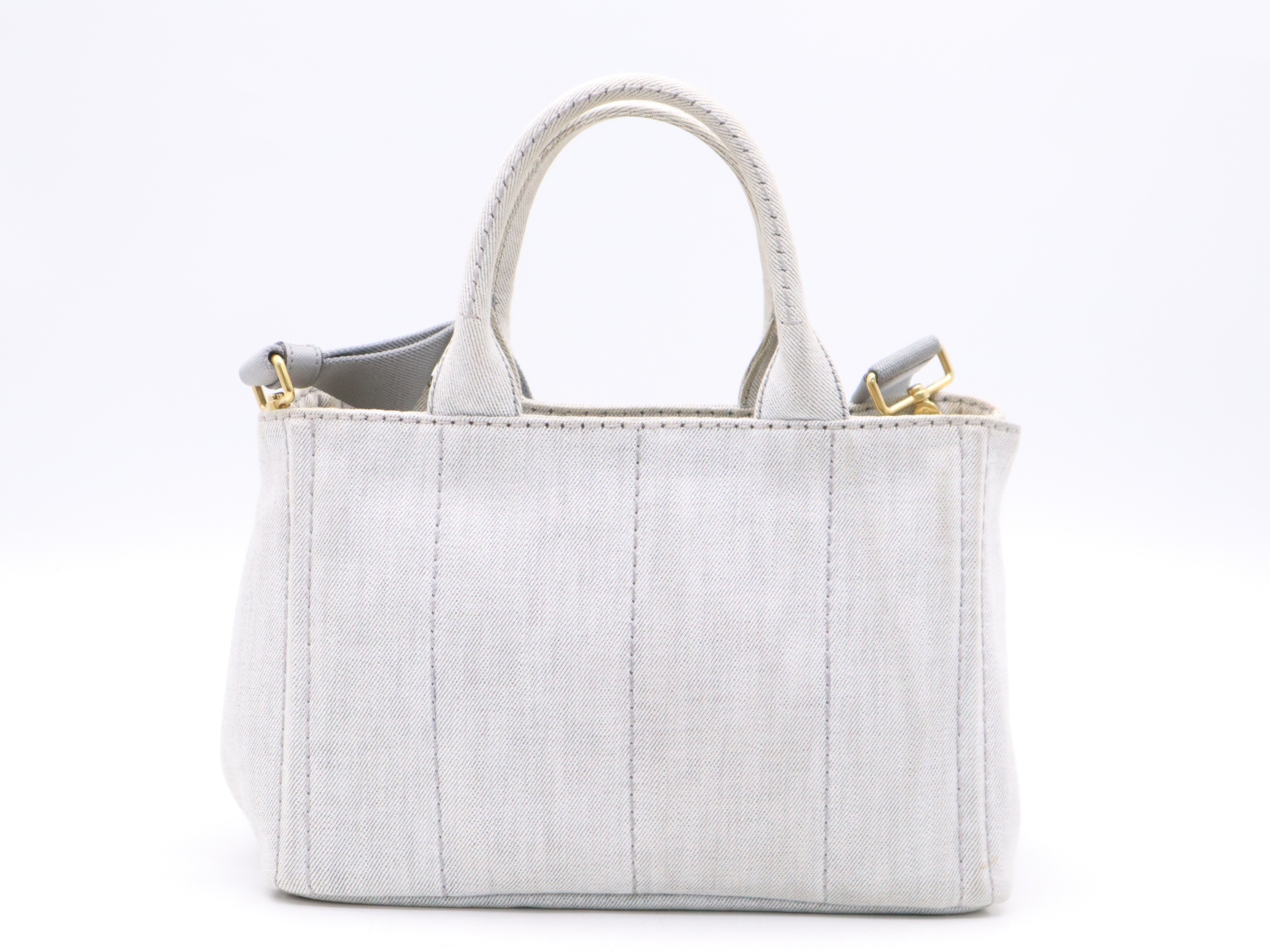 Denim Canapa Tote Bag MINI White with Gold Hardware — view 2