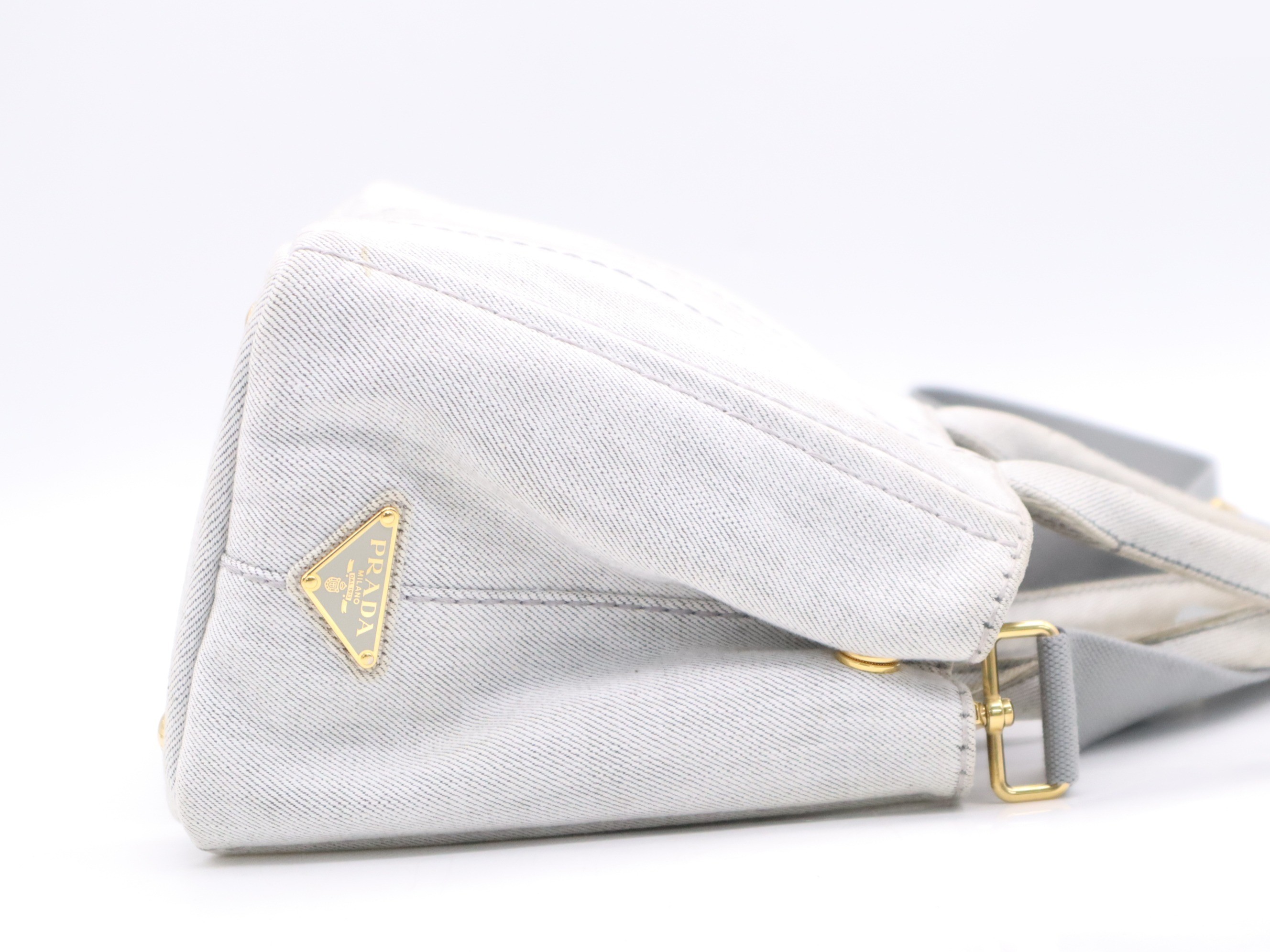 Denim Canapa Tote Bag MINI White with Gold Hardware — view 5
