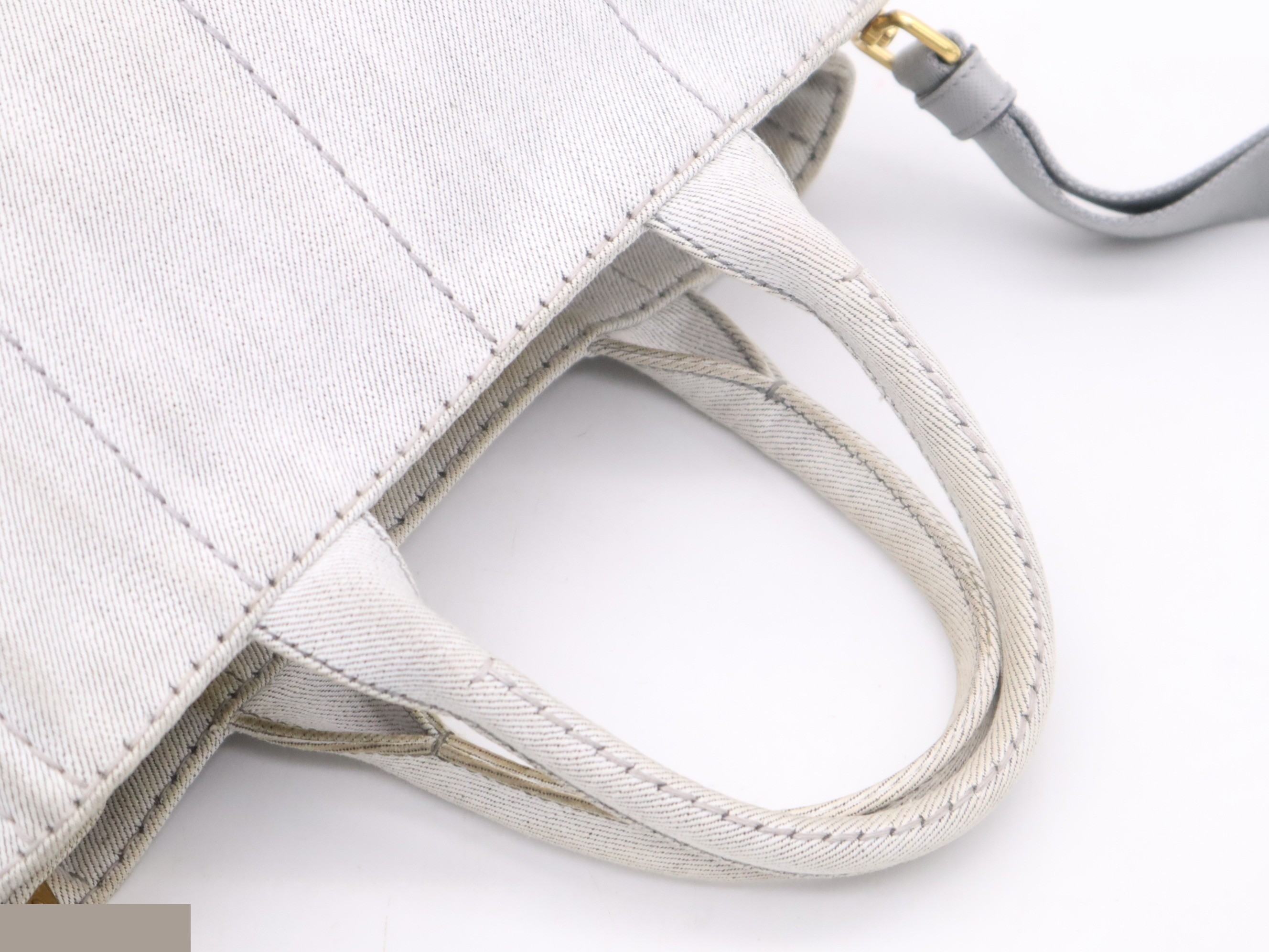 Denim Canapa Tote Bag MINI White with Gold Hardware — view 6